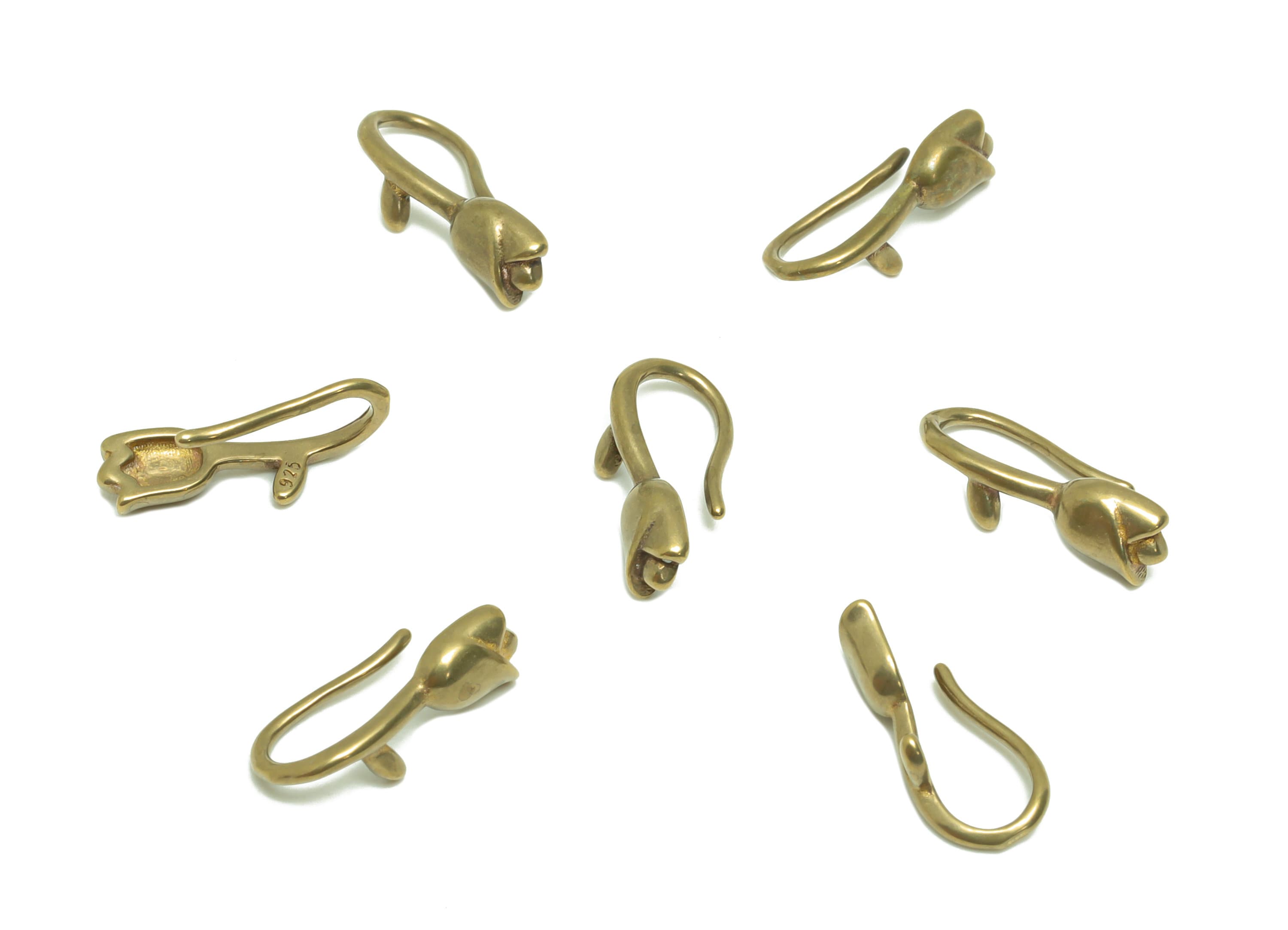 Brass Hook Wire Flower Earring - Raw Brass Tulip Wire Hook Earring - Brass HooK Ear Wire Earring - Flower Hook Wire - 14x4x6.87mm - PP8949 - DOMEDBAZAAR