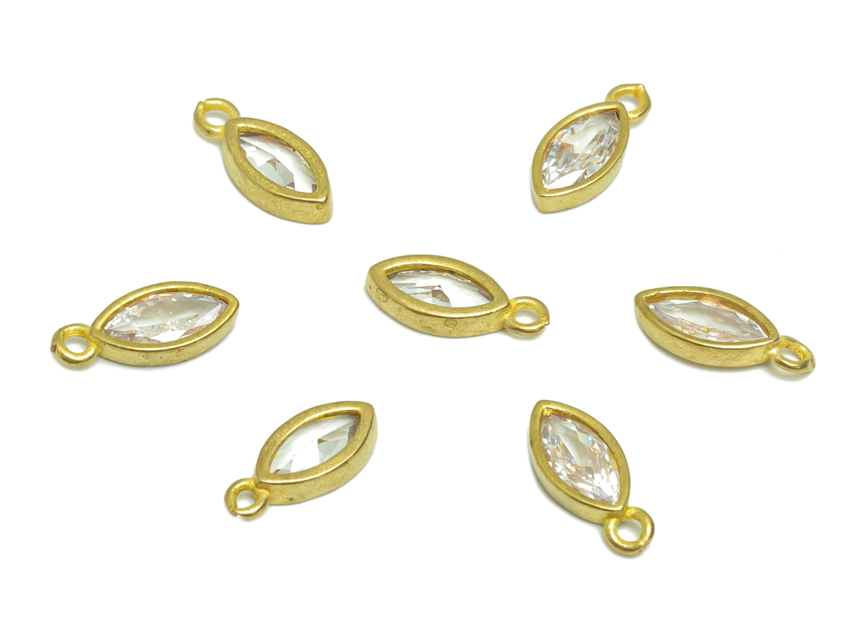 Brass Marquise Earring Charm - Raw Brass Cubic Zircon Earring Charm - Brass CZ Marquise Bracelet Charm - 11x5x1.96mm - PP8978 - DOMEDBAZAAR