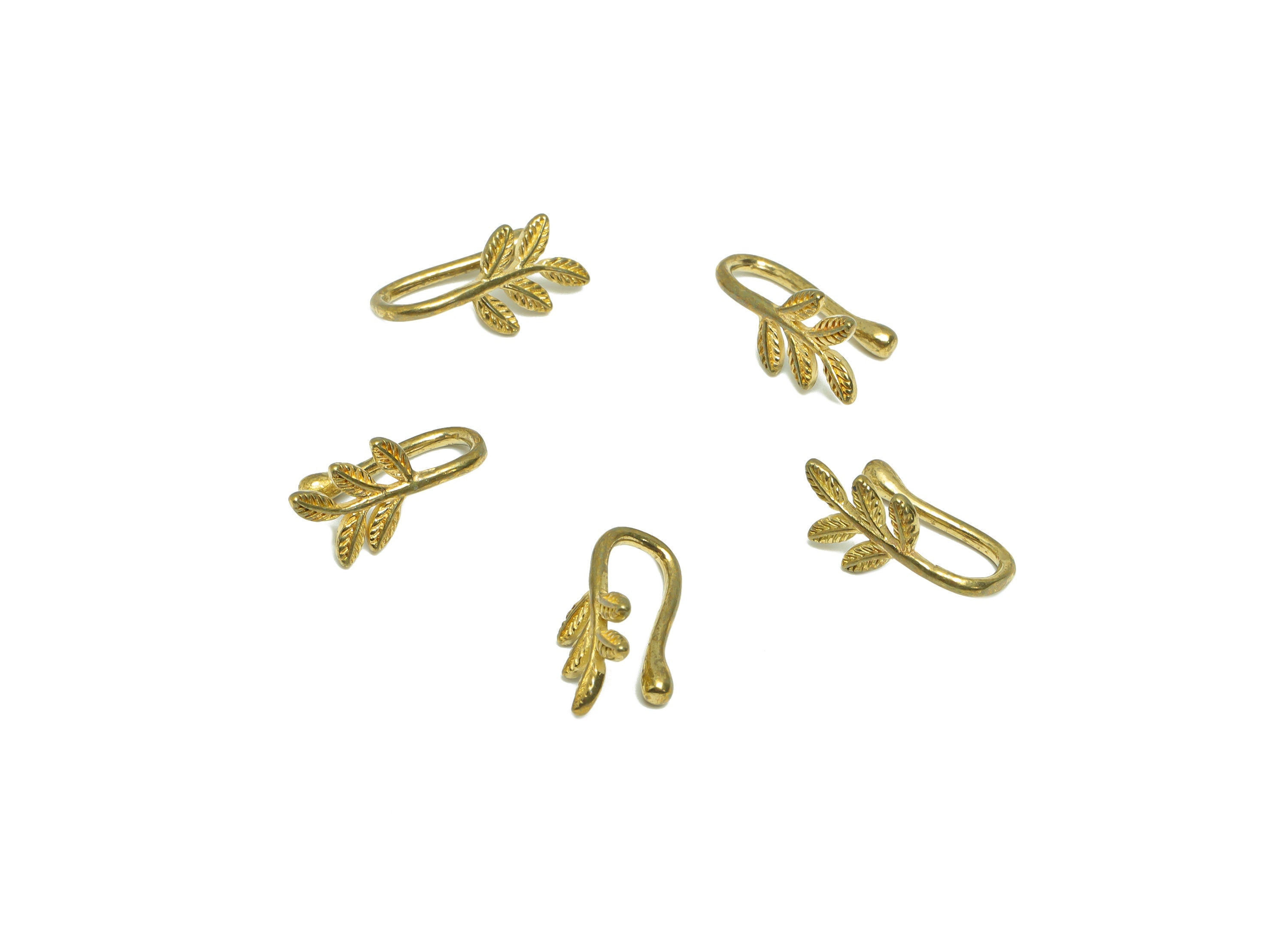 Brass Cuff Leaf Earring - Raw Brass Leaf Wire Hook Earring - Brass Ear Cuff Earring - Botanical Cuff Hook Wire Earring - 11x6.6x6mm - PP8987 - DOMEDBAZAAR
