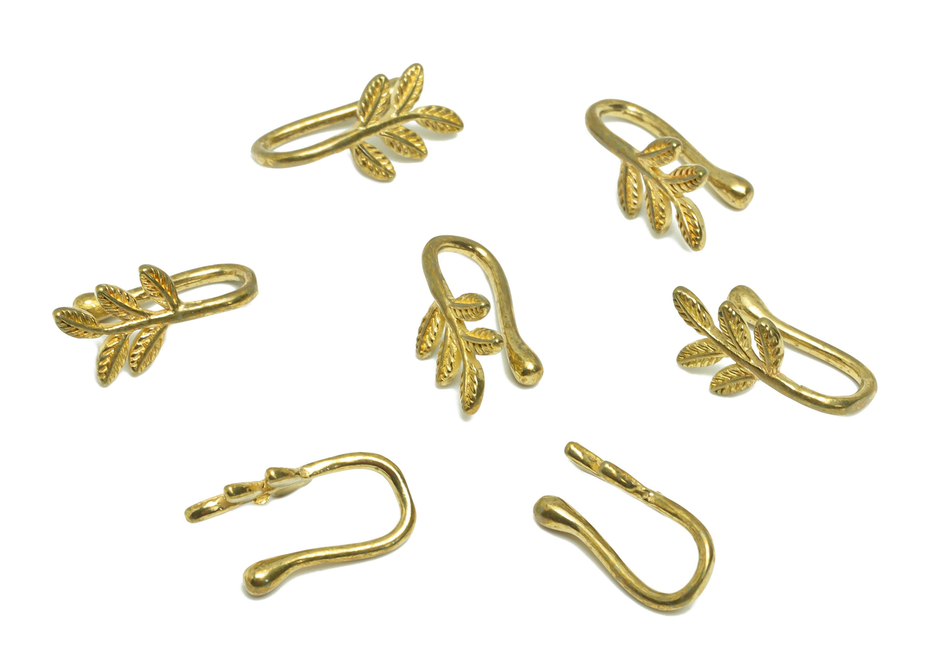 Brass Cuff Leaf Earring - Raw Brass Leaf Wire Hook Earring - Brass Ear Cuff Earring - Botanical Cuff Hook Wire Earring - 11x6.6x6mm - PP8987 - DOMEDBAZAAR