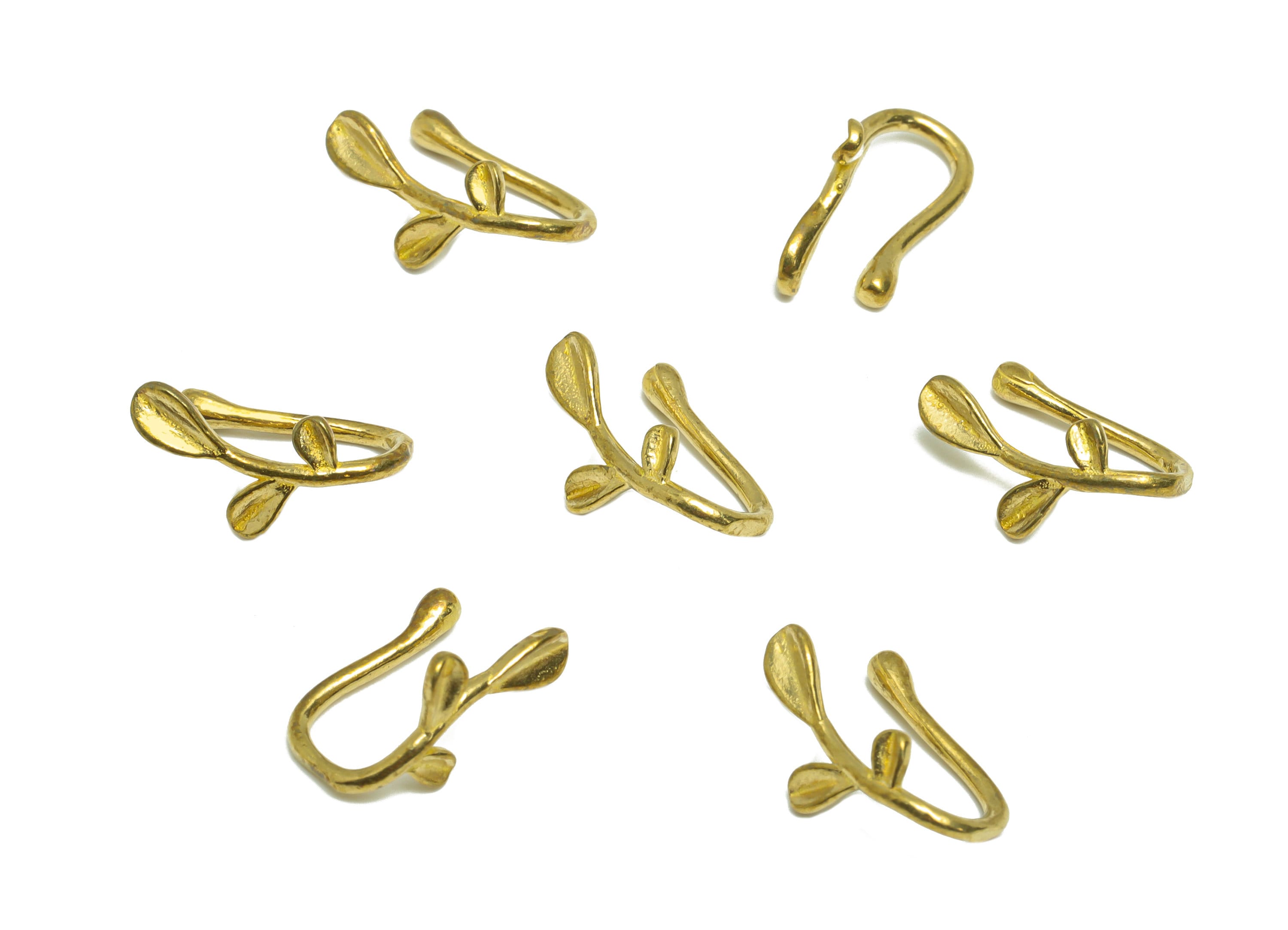Brass Cuff Leaf Earring - Raw Brass Branch Wire Hook Earring - Brass Ear Cuff Earring - Botanical Cuff Hook Wire Earring - 13x6x7mm - PP8989 - DOMEDBAZAAR