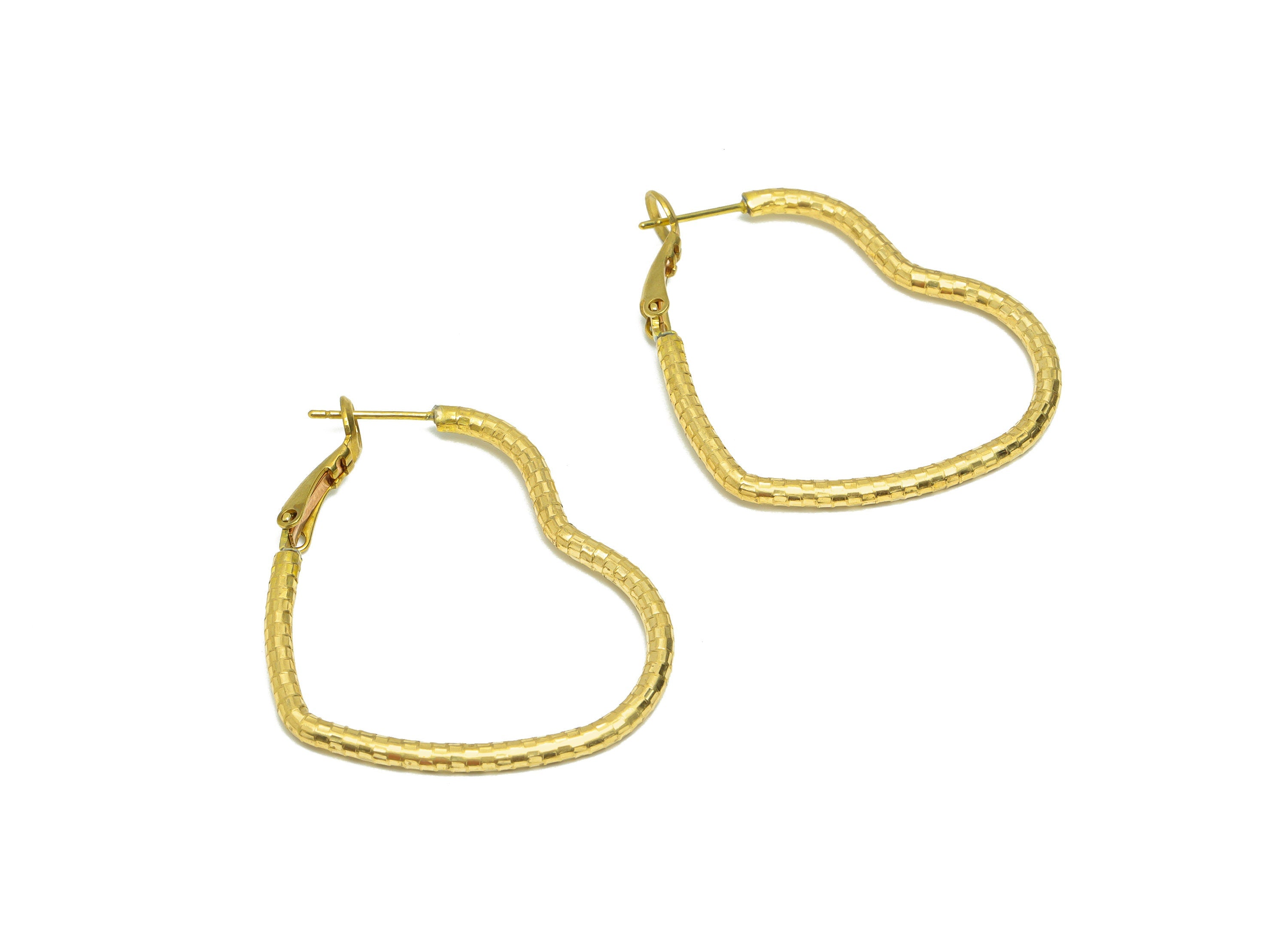 Heart Hoop Back Earring - Brass Heart Clasp Hoop Earring - Textured Clasp Back Earring Hoop Earring - Clasp Hoop Earring - 50x49x1mm-PP9053 - DOMEDBAZAAR