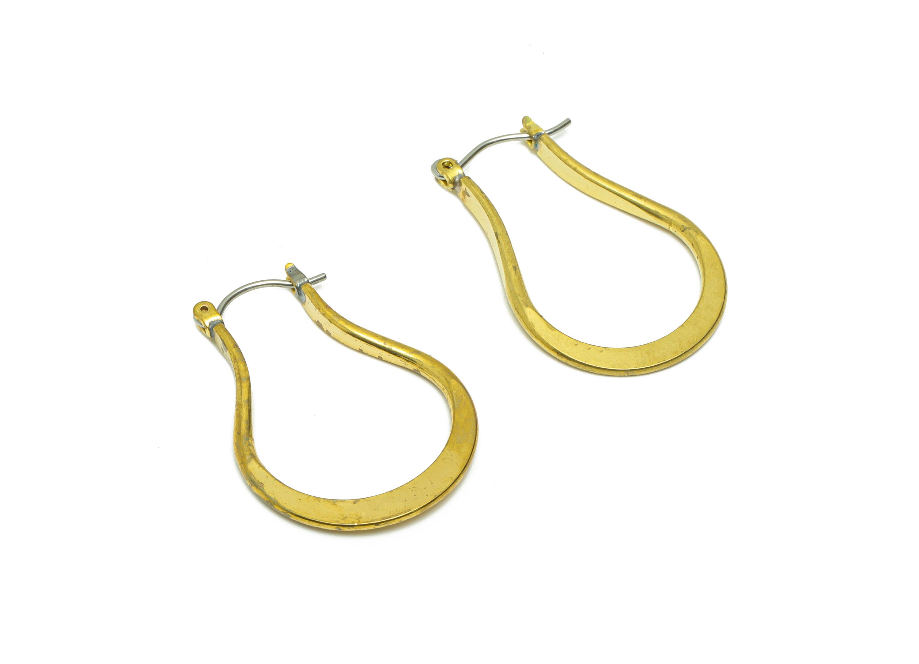 Hammered Hinged Back Drop Earring - Brass Geometry Hinged Back Earring - Brass Hinged Back Earring - Clasp Hoop Earring - 31x21x2mm -PP9020 - DOMEDBAZAAR