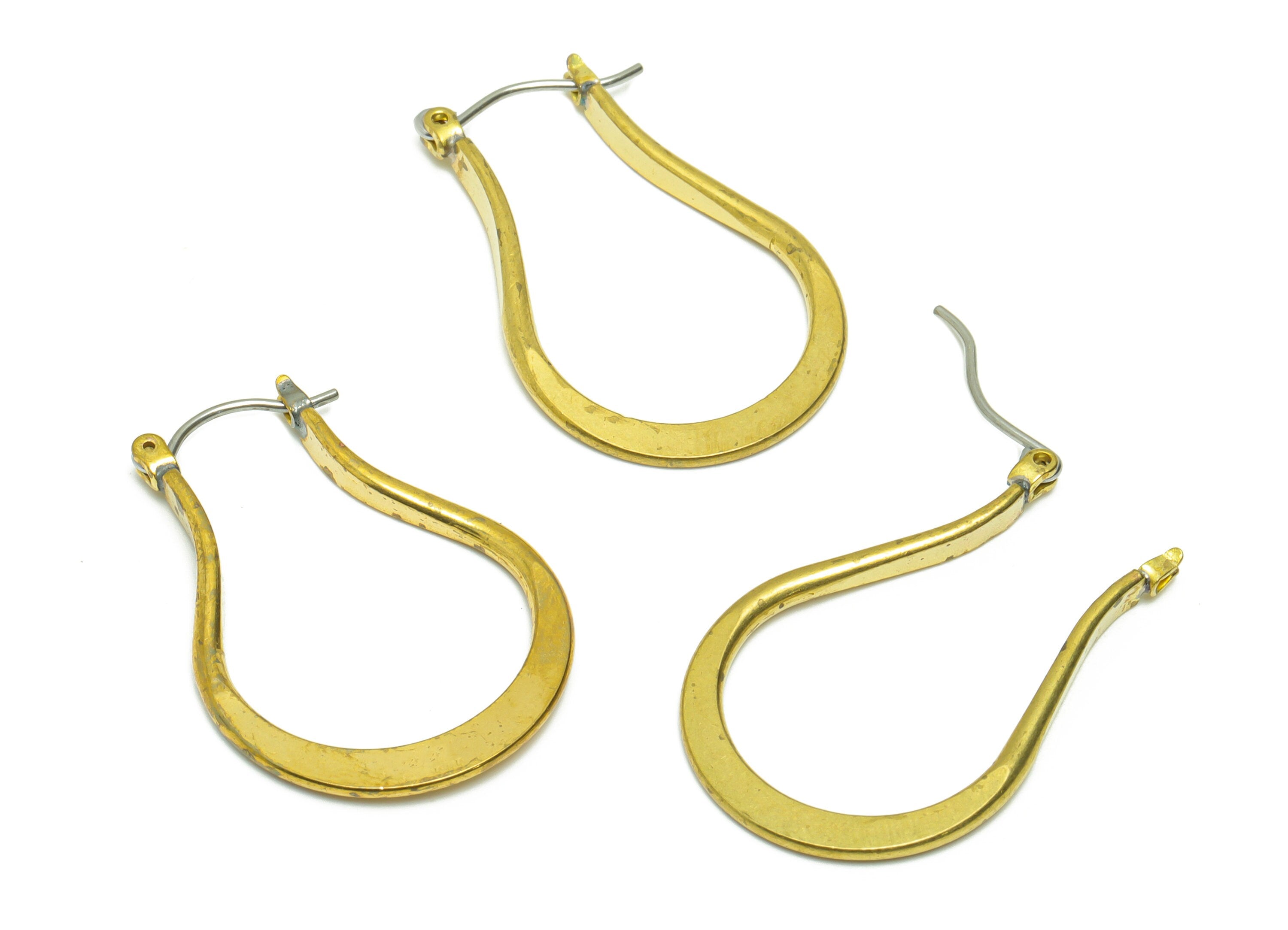 Hammered Hinged Back Drop Earring - Brass Geometry Hinged Back Earring - Brass Hinged Back Earring - Clasp Hoop Earring - 31x21x2mm -PP9020 - DOMEDBAZAAR