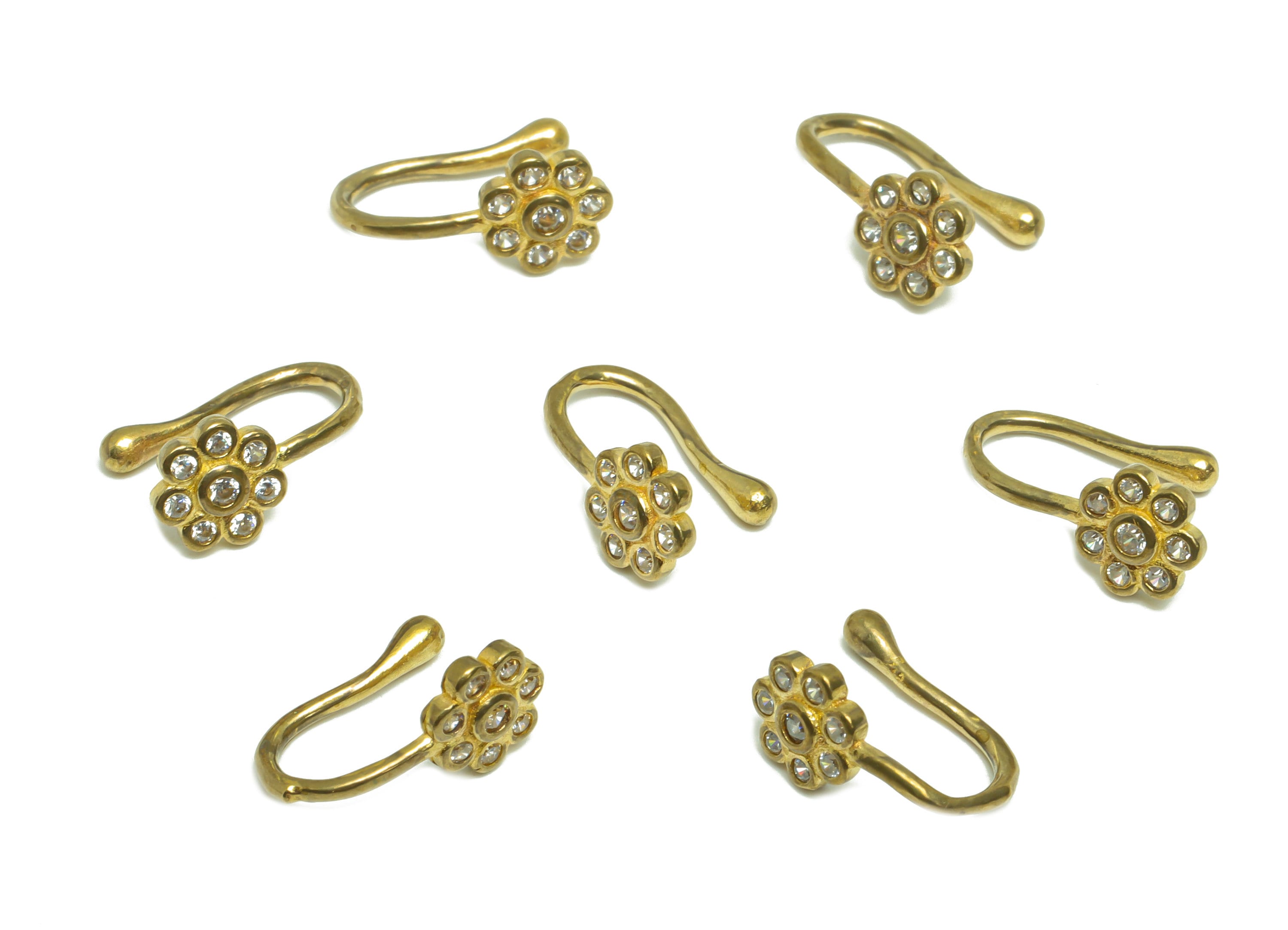 Brass Cuff Zircon Earring - Raw Brass Flower Wire Hook Earring - Brass Zircon Nose Clip - Flower Cuff Hook Wire Earring - 11x6x6.1mm- PP8985 - DOMEDBAZAAR
