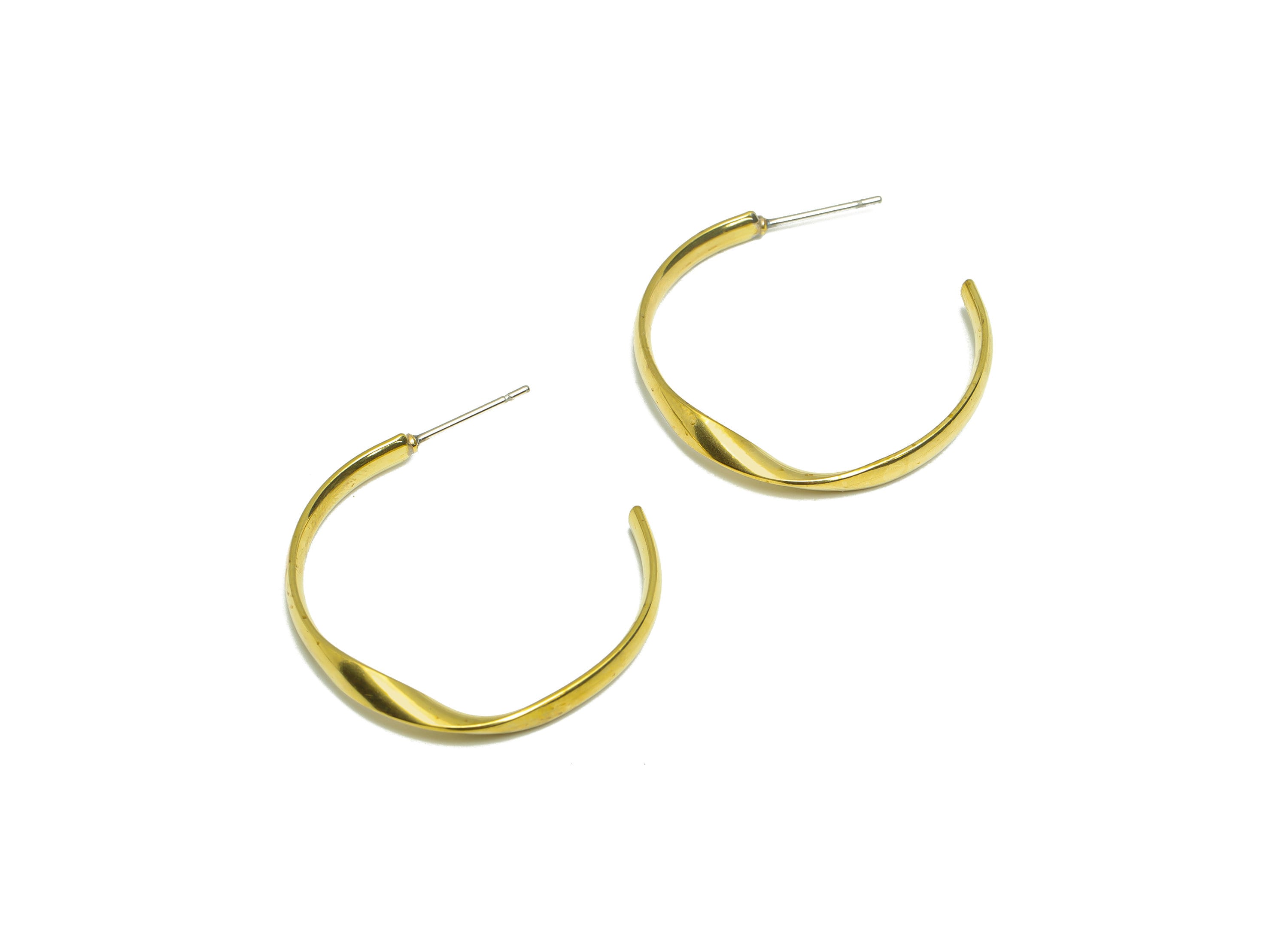 Brass Wire C Hoop Earring - Raw Brass C Hoop Earring - Brass Wavy Wire Hoop Earring - Brass Twisted Open Hoop Earring - 33x29.4x1mm - PP9464 - DOMEDBAZAAR