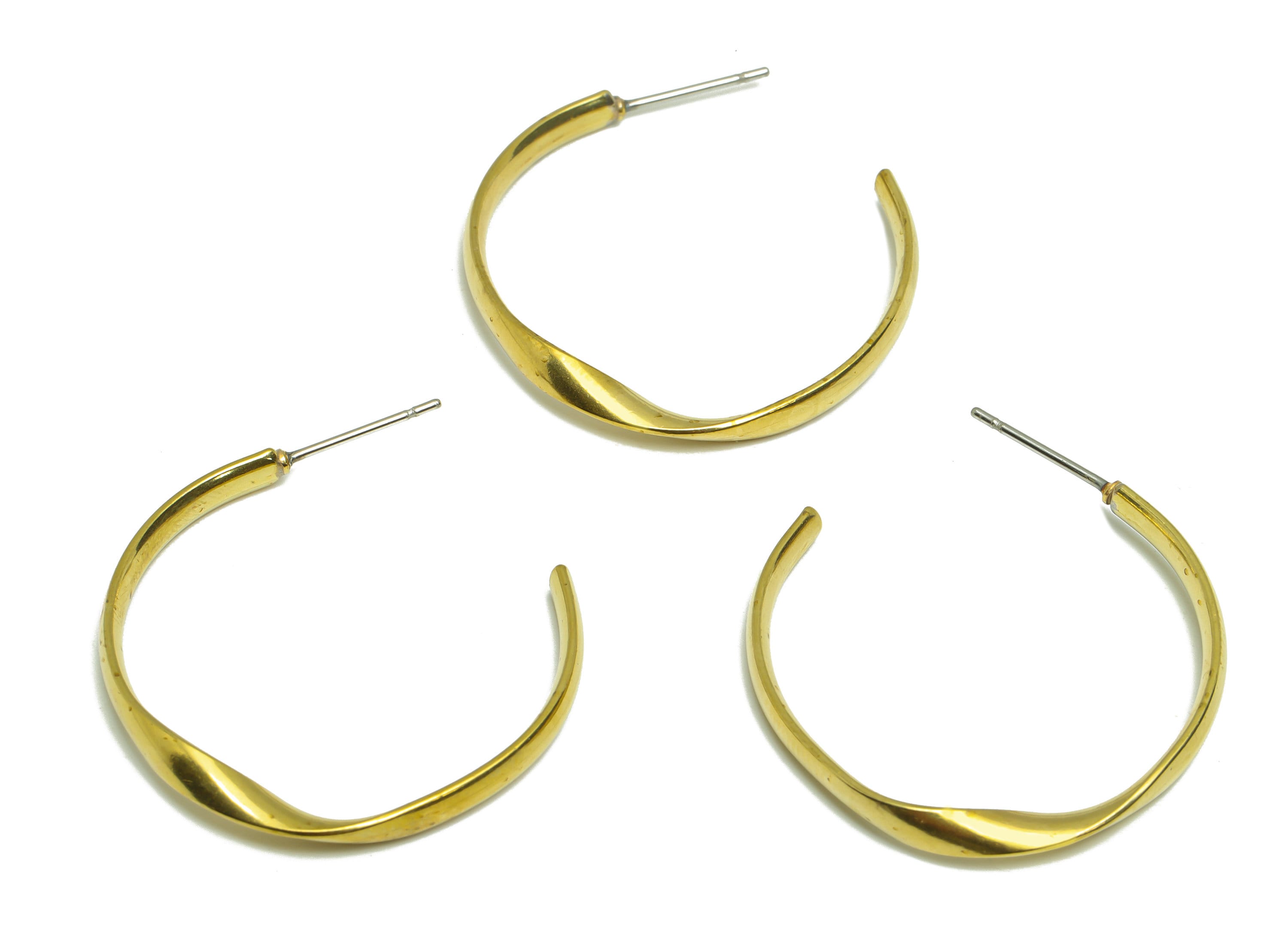 Brass Wire C Hoop Earring - Raw Brass C Hoop Earring - Brass Wavy Wire Hoop Earring - Brass Twisted Open Hoop Earring - 33x29.4x1mm - PP9464 - DOMEDBAZAAR