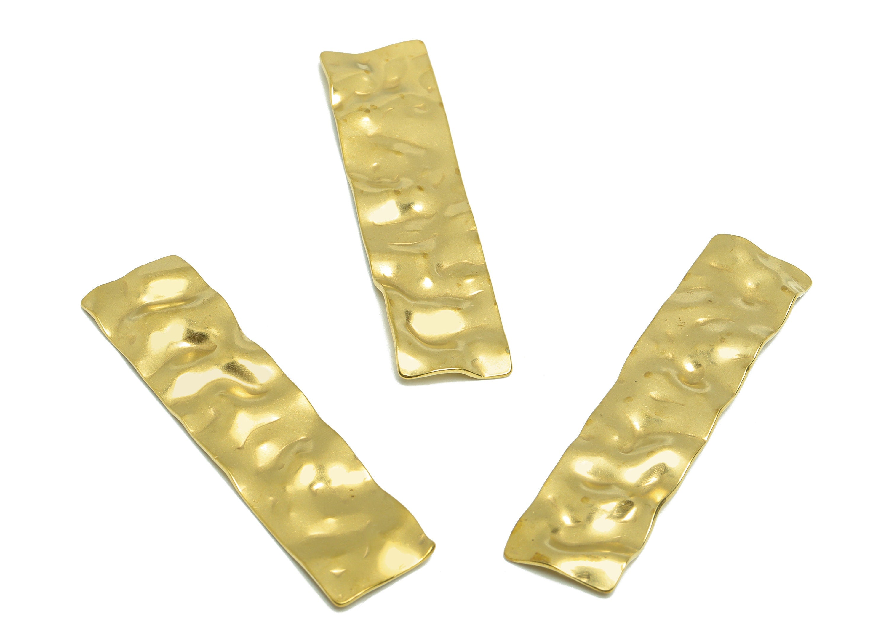 Hammered Rectangle Earring Charm - Raw Brass Wavy Textured Earring Charm - Geometry Earring Charm - Rectangle Charm - 59x14x1mm - PP9444 - DOMEDBAZAAR