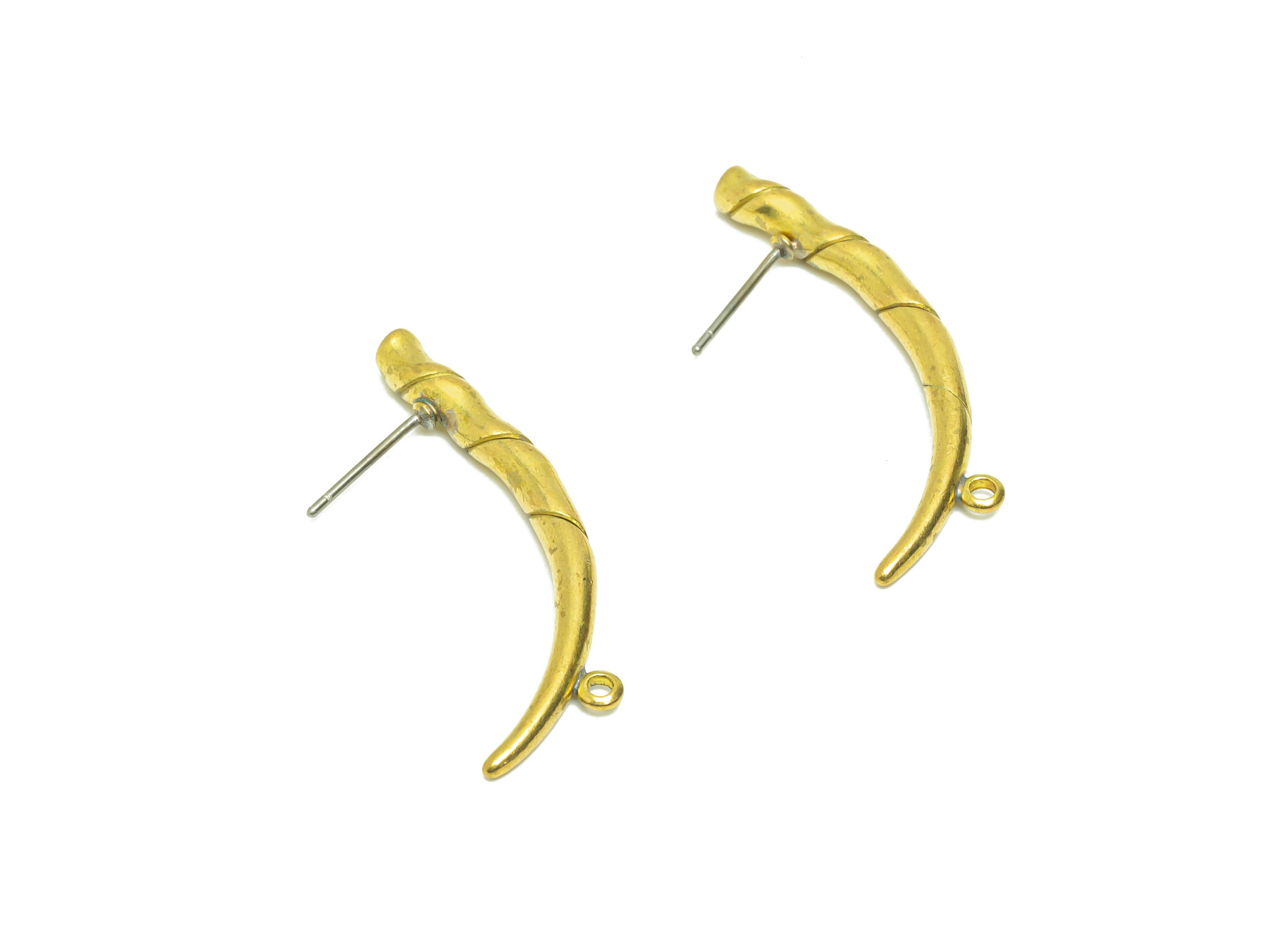 Brass Horns Earring Post - Brass Horns Earring Stud - Brass Stick Bent Earring Post With Loop - Horns Earring Post - 35.1x15.4x3.2mm- PP9035 - DOMEDBAZAAR