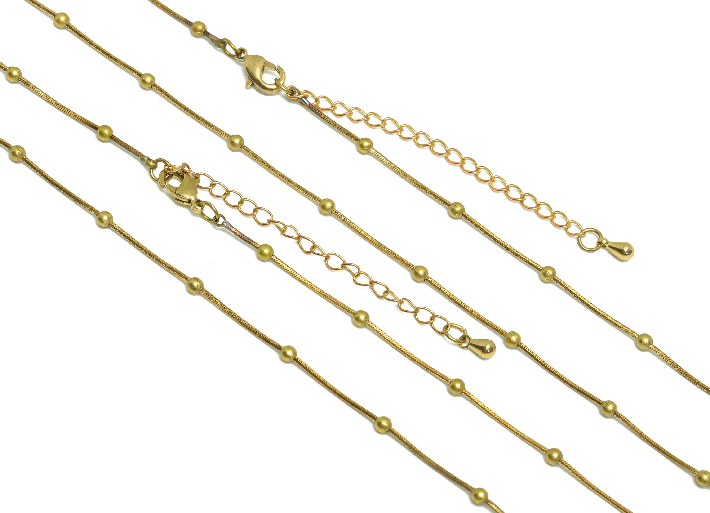 0.8mm Finished Snake Chain - 43+6CM 2.4mm Ball Beaded Snake Chain - Raw Brass Finished Snake Chain - Finished Snake Chain Necklace - CC1272 - DOMEDBAZAAR