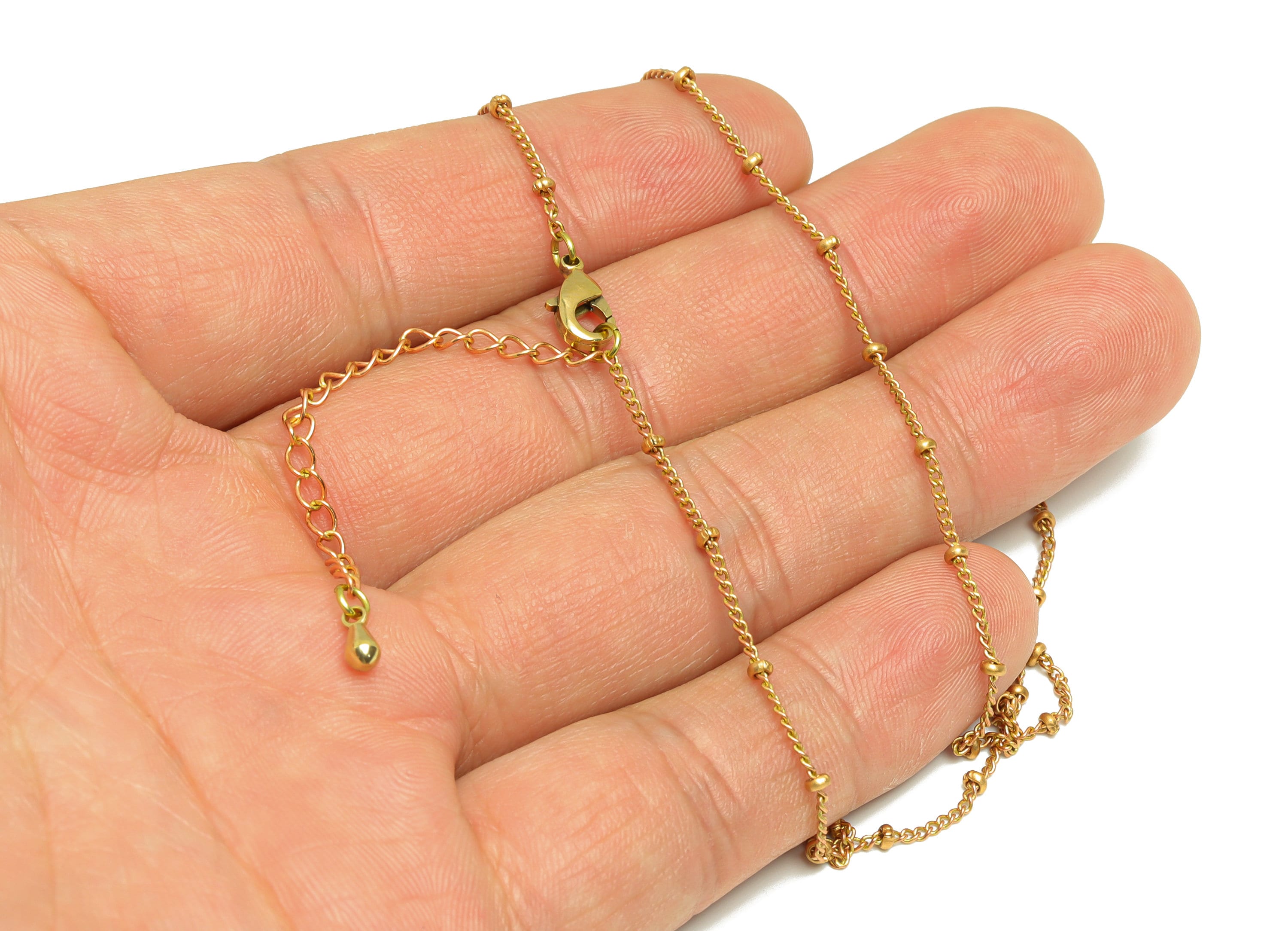 0.135 Finished Ball Curb Chain - 42+6cm Rondella Beaded Curb Chain - Raw Brass Rondella Beaded Necklace - Brass Ball Curb Necklace - CC1258 (Copy) - DOMEDBAZAAR