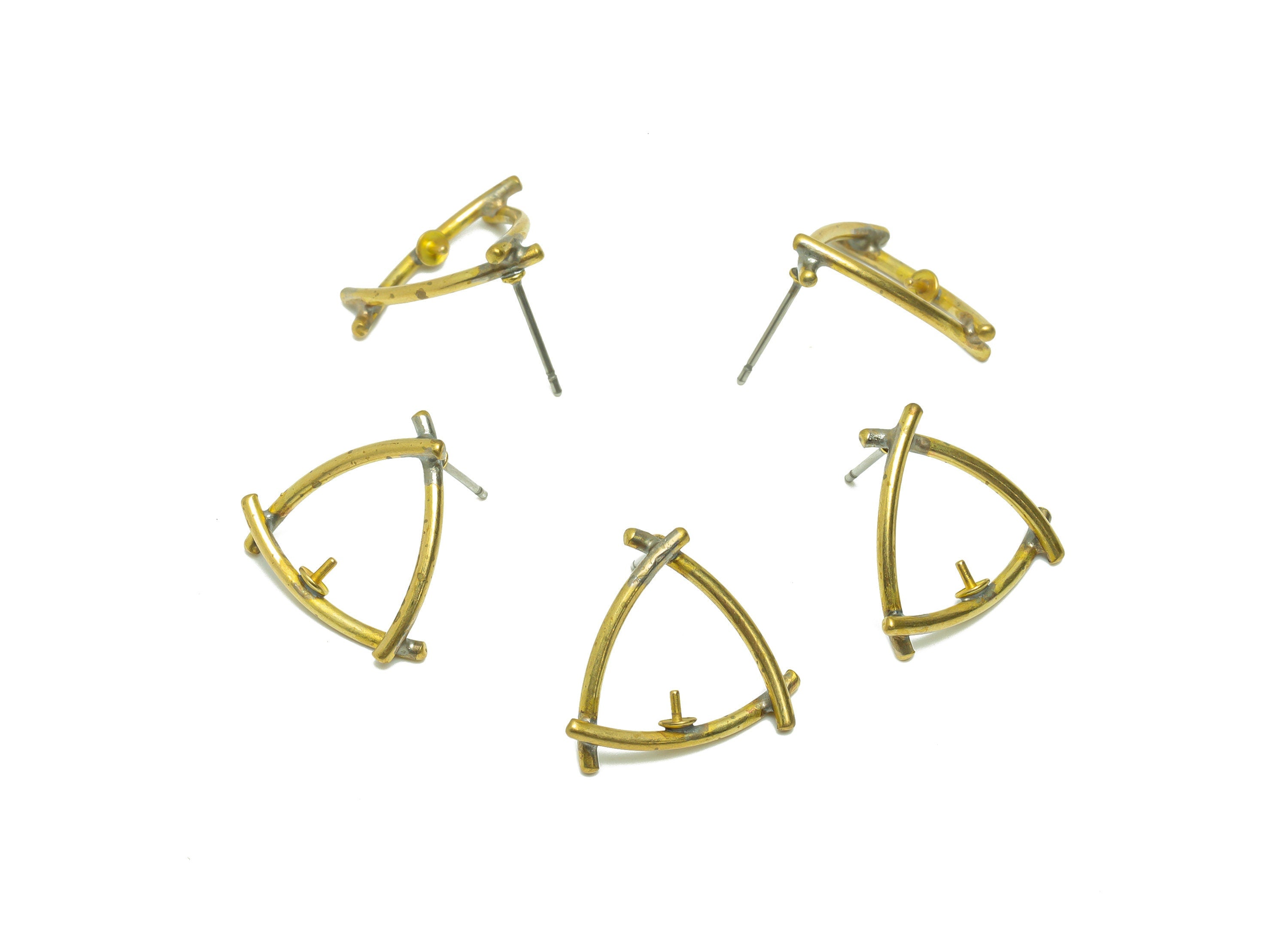 Brass Triangle Earring Post - Triangle Wire Earring Stud - Brass Stick Wire Earring Post - Wire Earring Post for Pearl - 17x18x1mm- PP9022 - DOMEDBAZAAR