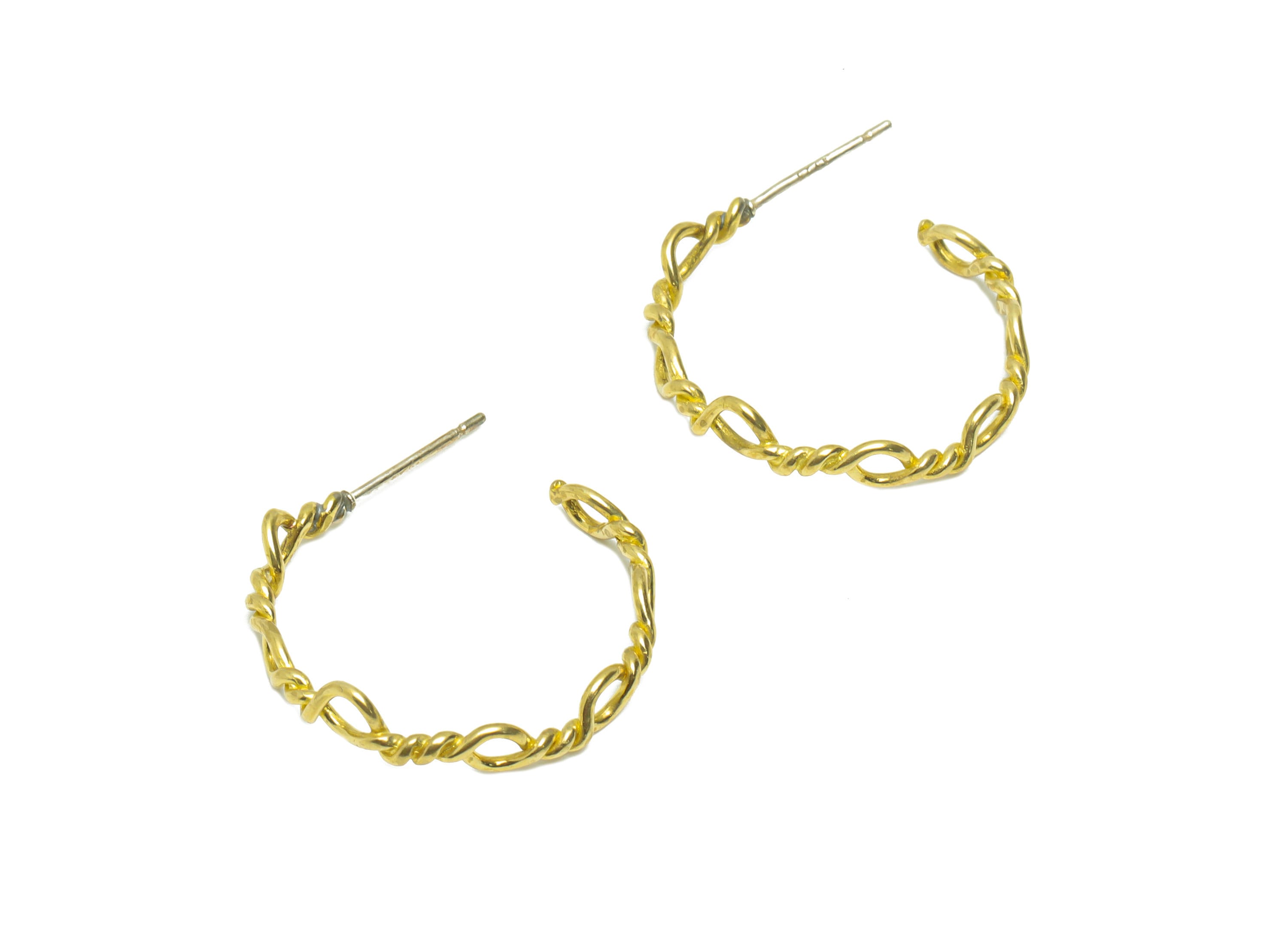 Wire Twisted C Hoop Earring Post - Twine Wire Earring Stud - Brass Open Hoop Wire Earring Post - Wire Earring Post - 27x23x1.mm- PP9096 - DOMEDBAZAAR