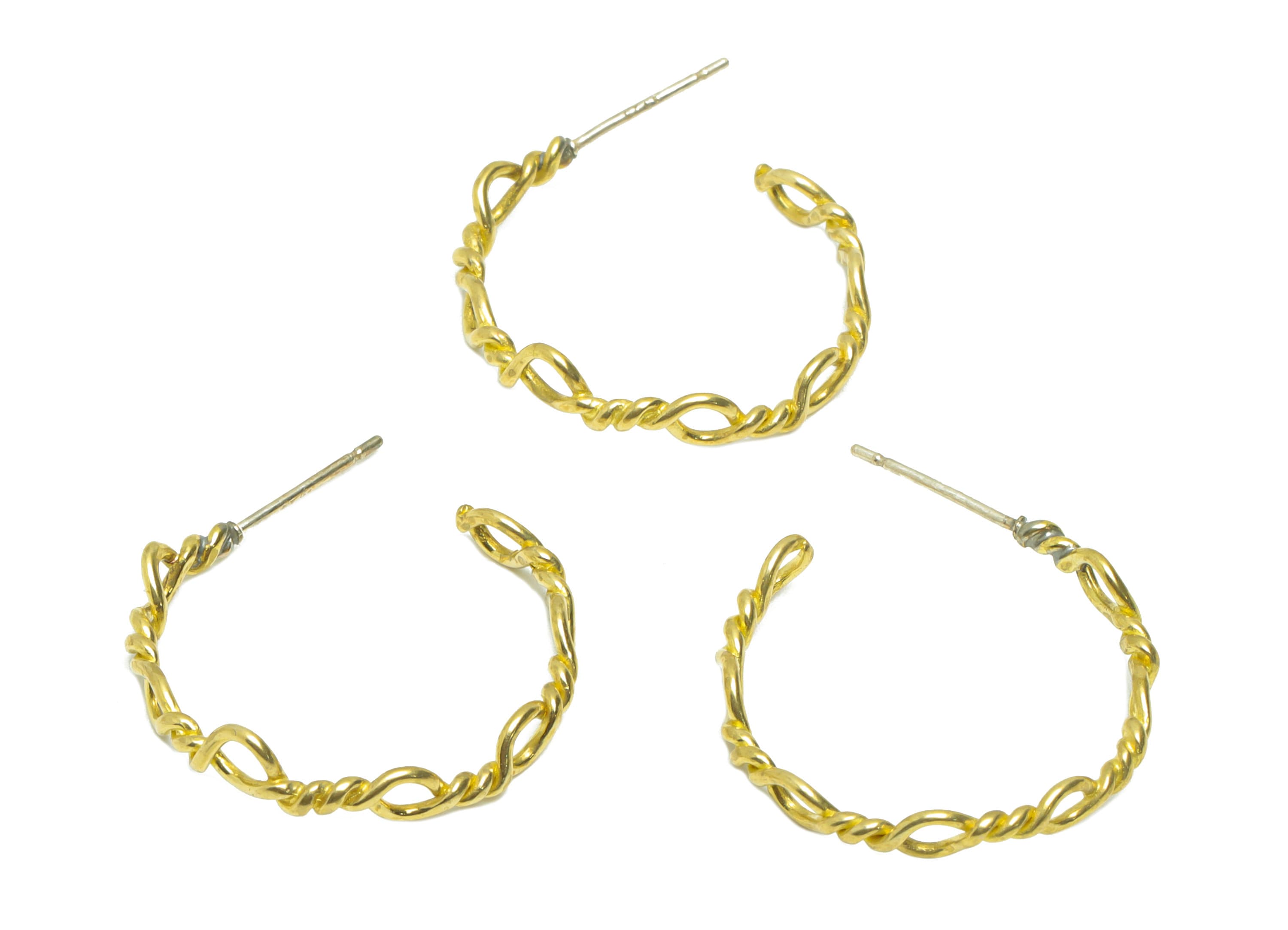 Wire Twisted C Hoop Earring Post - Twine Wire Earring Stud - Brass Open Hoop Wire Earring Post - Wire Earring Post - 27x23x1.mm- PP9096 - DOMEDBAZAAR