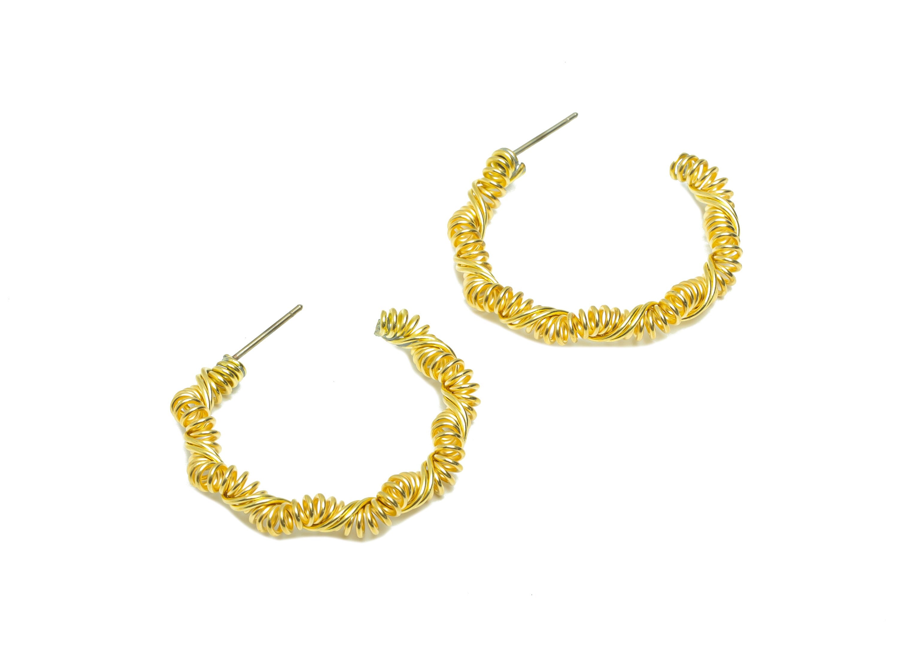 Brass Wire C Hoop Earring Post - Twine Wire Earring Stud - Brass Hoop Spring Wire Earring Post - Twine Wire Earring Post - 29x30x4mm- PP9051 - DOMEDBAZAAR