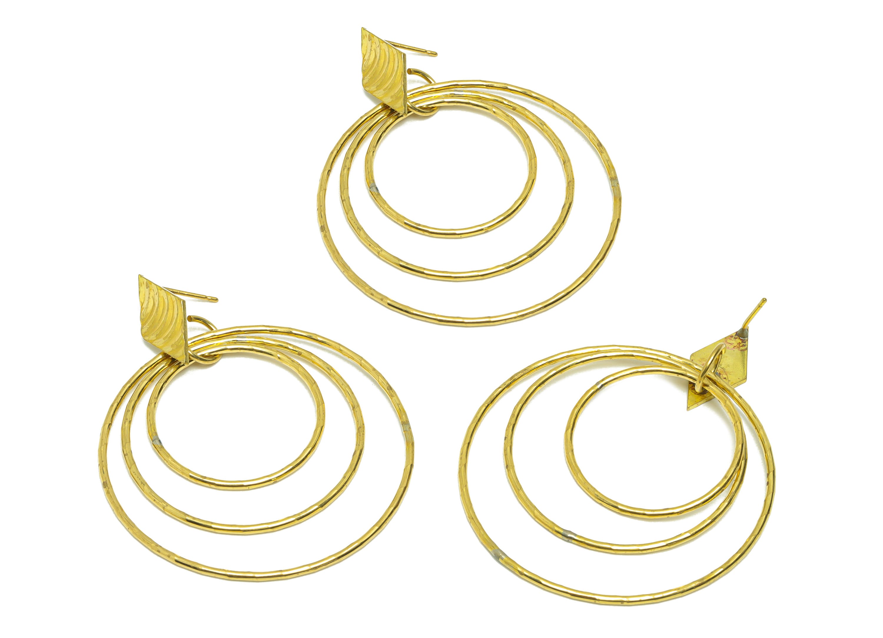 Brass Hoops Dangle Earring Post - Brass Textured Rhombic Earring Stud - Brass Diamond Earring Post - Circle Earring Post - 59x44x1mm- PP9084 - DOMEDBAZAAR