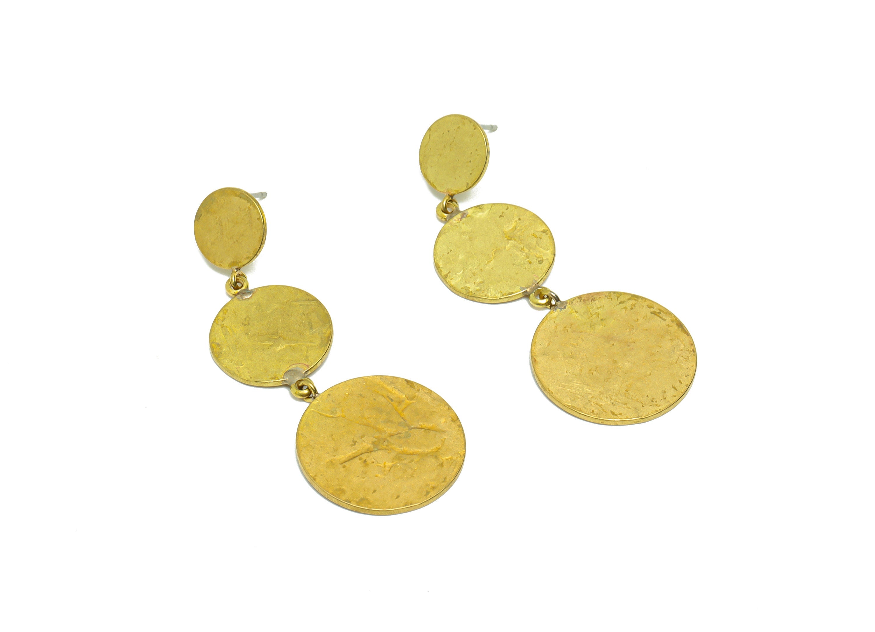 Brass Round Dangle Earring Post - Brass Hang Round Earring Stud - Brass Hammered Earring Post - Circle Earring Post - 53x19x1.03mm- PP9086 - DOMEDBAZAAR