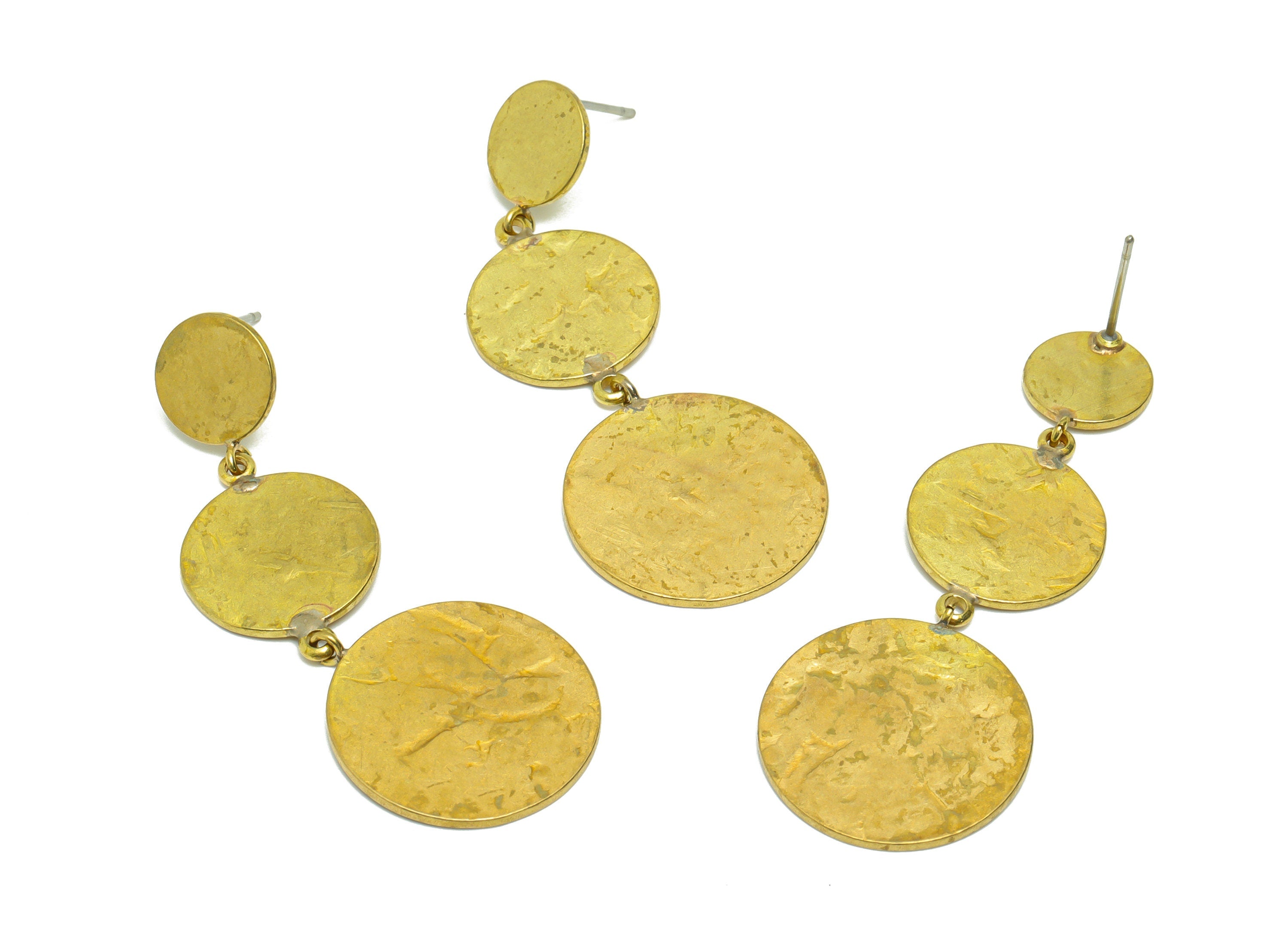 Brass Round Dangle Earring Post - Brass Hang Round Earring Stud - Brass Hammered Earring Post - Circle Earring Post - 53x19x1.03mm- PP9086 - DOMEDBAZAAR
