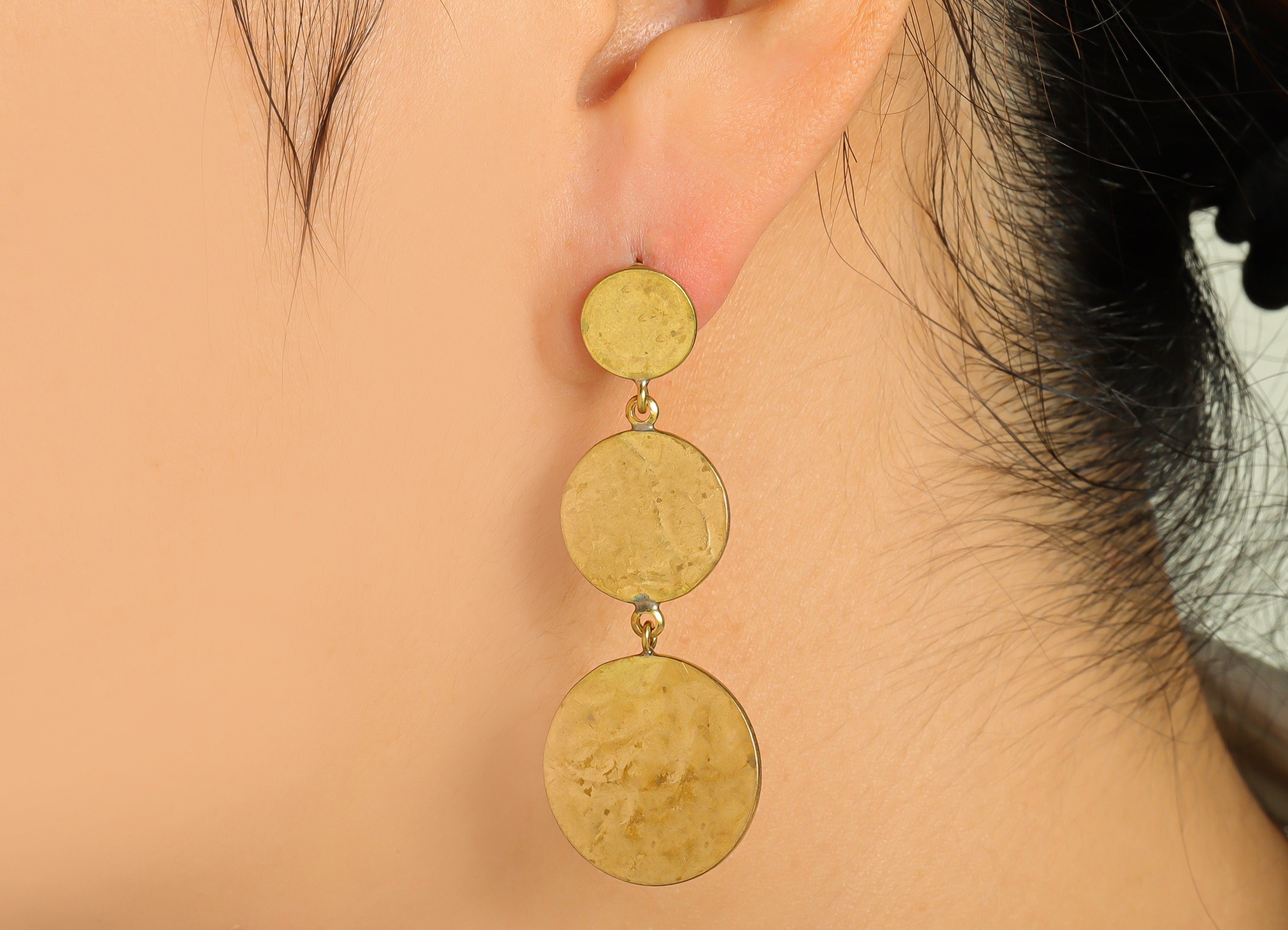 Brass Round Dangle Earring Post - Brass Hang Round Earring Stud - Brass Hammered Earring Post - Circle Earring Post - 53x19x1.03mm- PP9086 - DOMEDBAZAAR