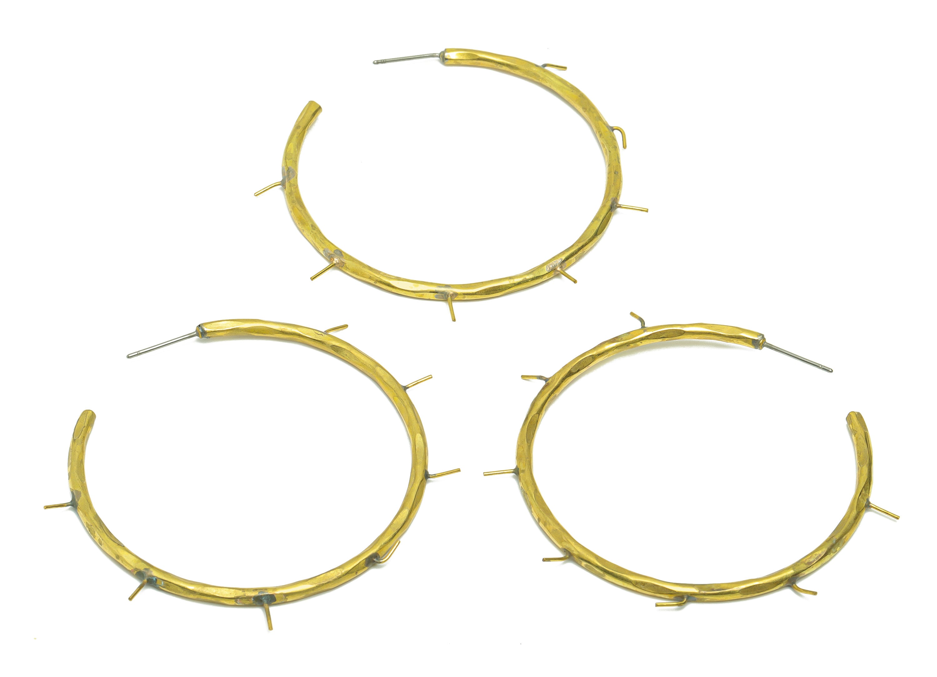 Brass C Hoop Wire Earring Post - Brass Hammered Hoop Earring Stud - Brass Hoop Wire Earring Post - Hoop Earring Post - 60x55x2.56mm- PP9056 - DOMEDBAZAAR