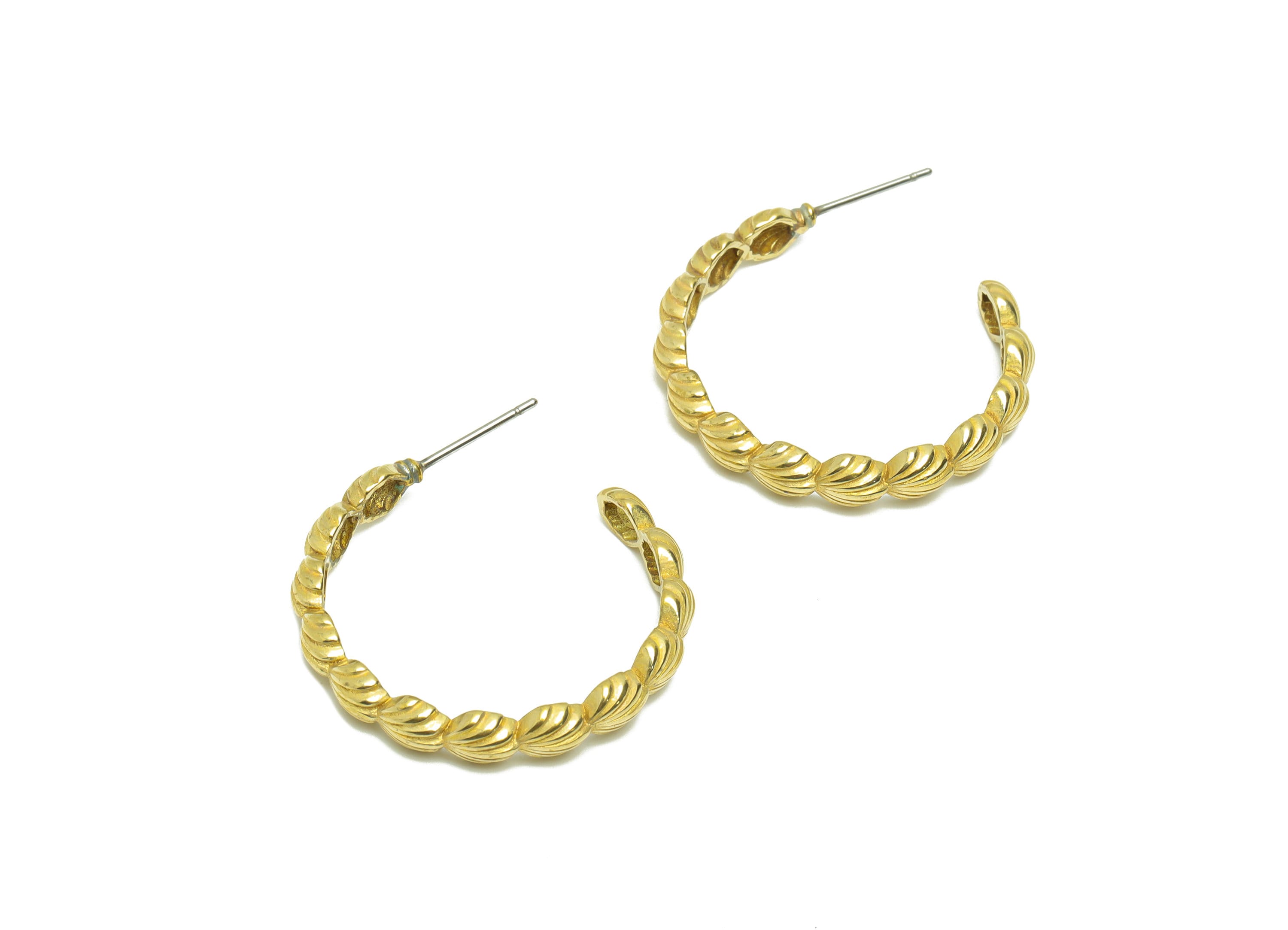 Brass C Hoop Earring Post - Brass Shell Hoop Earring Stud - Brass Hoop Seashell Earring Post - Hoop Earring Post - 32x29x2.56mm- PP9098 - DOMEDBAZAAR