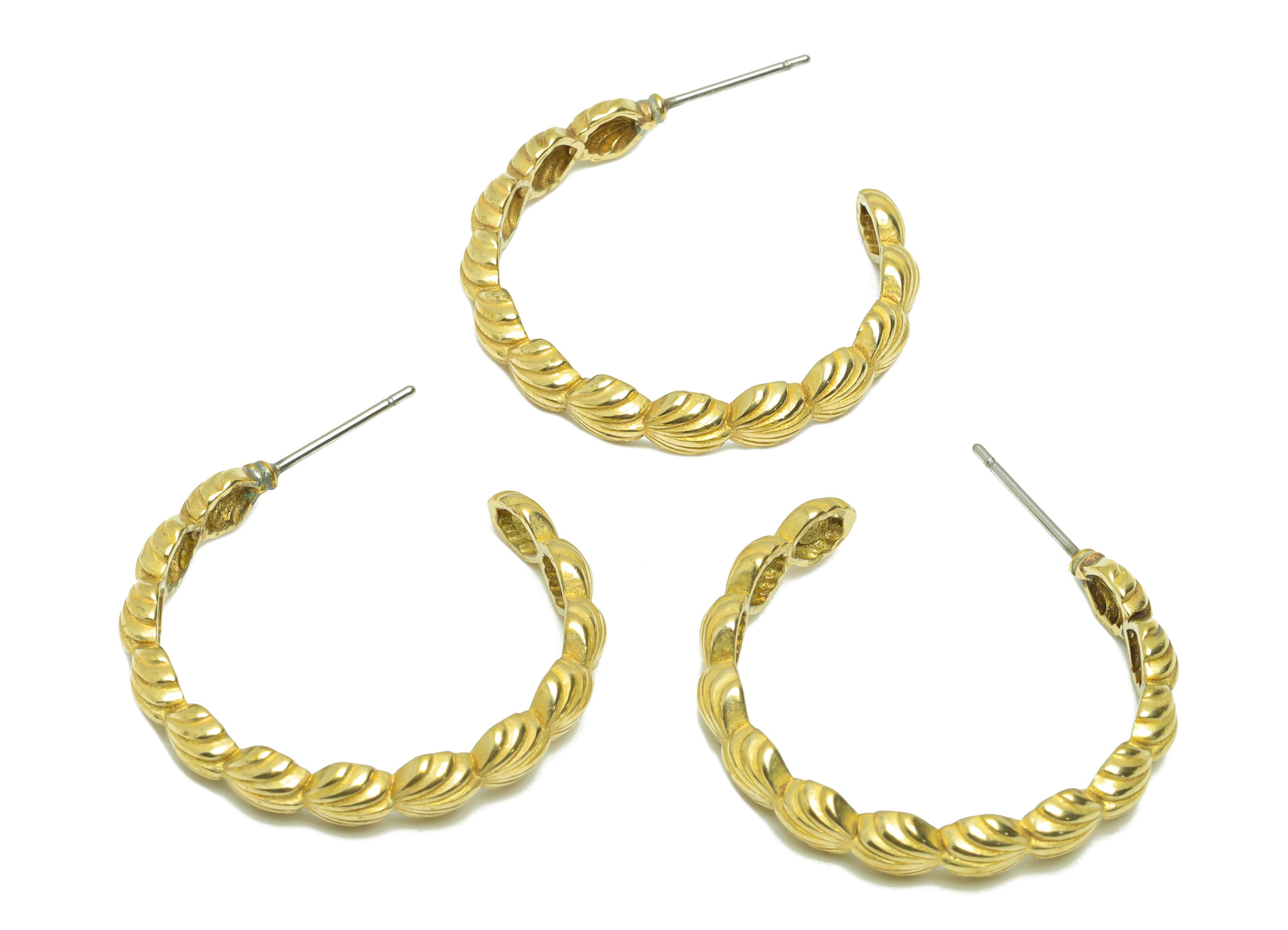Brass C Hoop Earring Post - Brass Shell Hoop Earring Stud - Brass Hoop Seashell Earring Post - Hoop Earring Post - 32x29x2.56mm- PP9098 - DOMEDBAZAAR