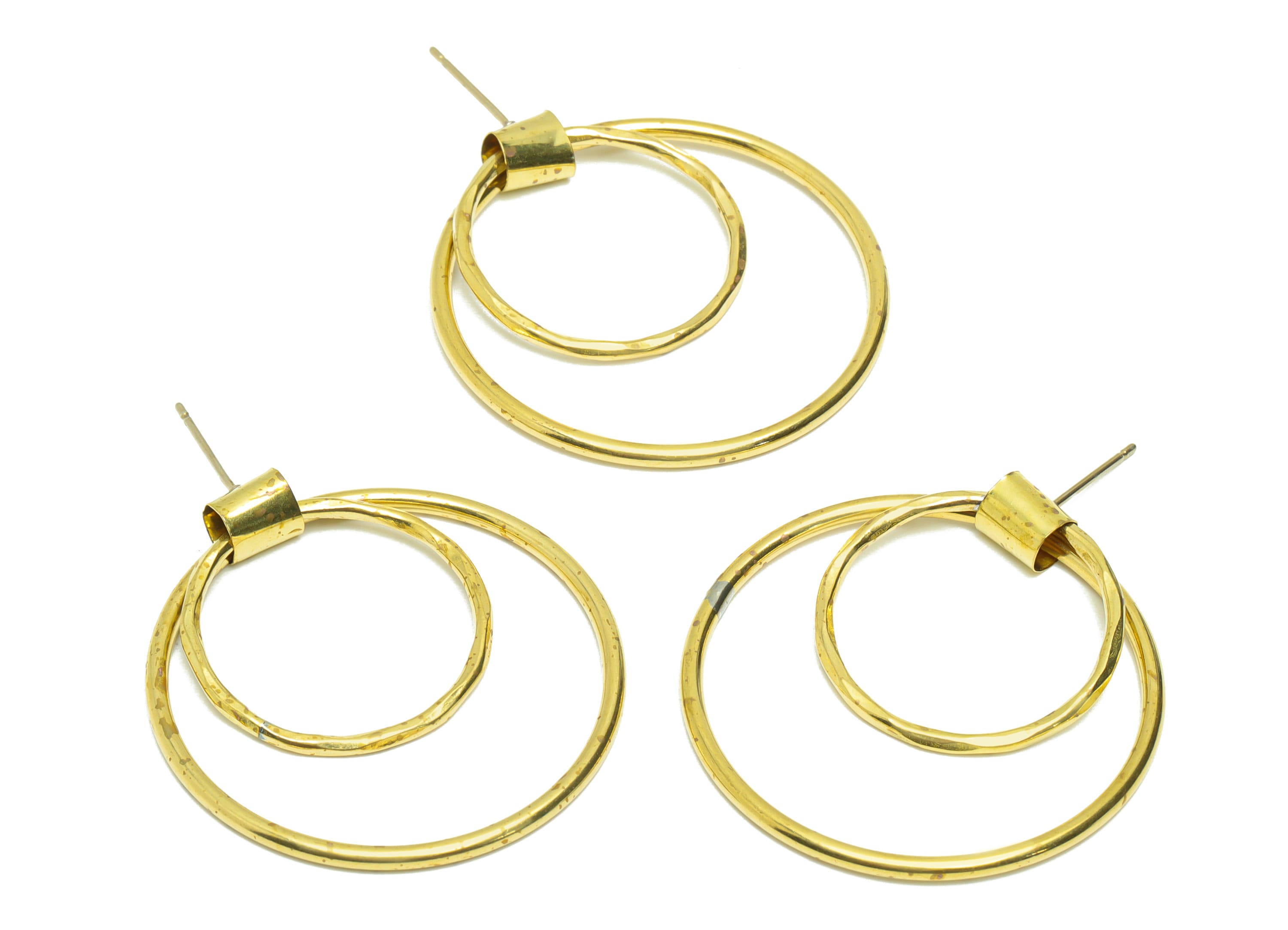 Brass Hoops Dangle Earring Post - Brass Textured Earring Stud - Brass Hammered Earring Post - Circle Earring Post -46x35x1.78mm- PP9083 - DOMEDBAZAAR