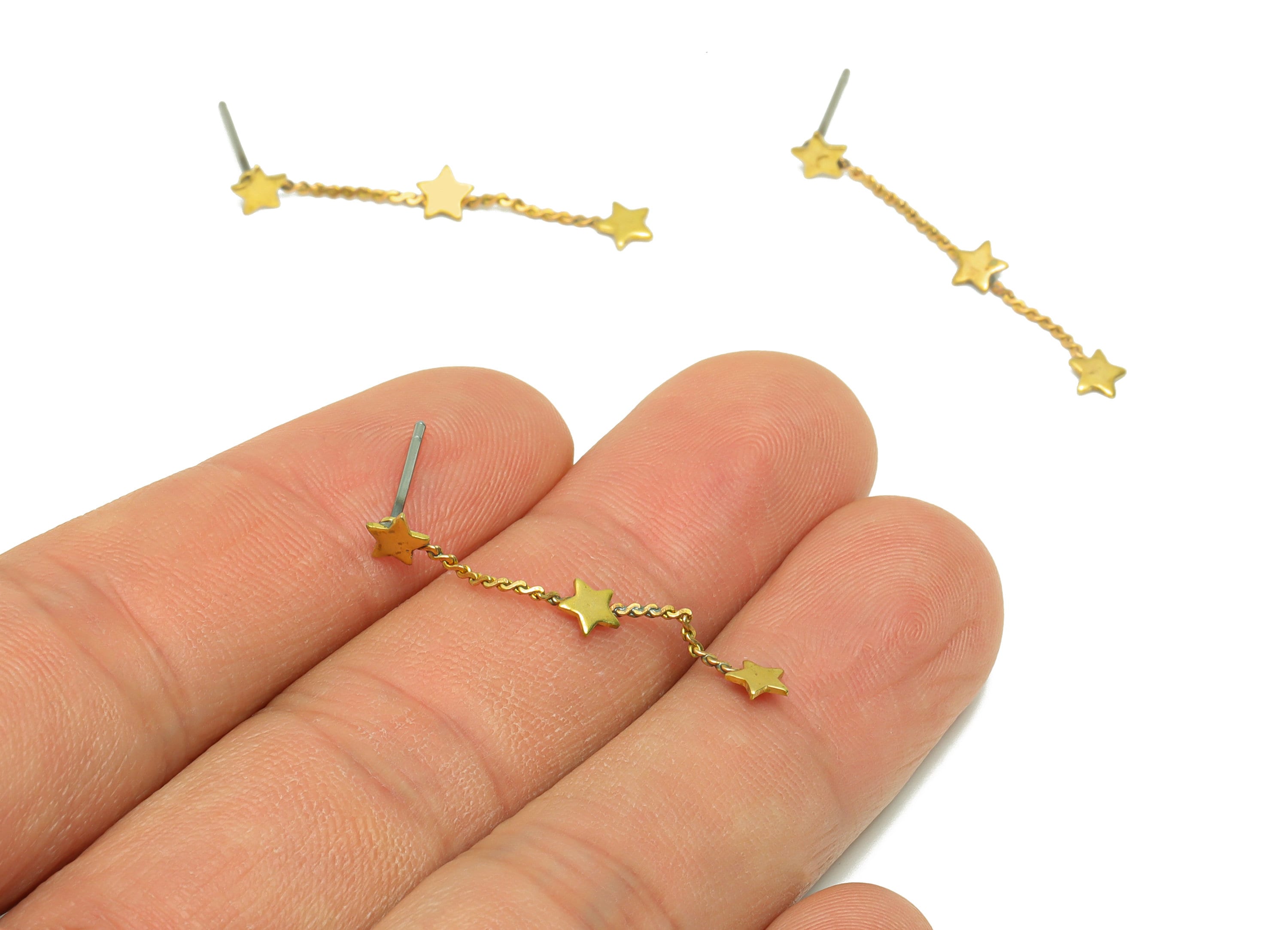 Brass Star Chain Earring Post - Brass Star Chain Earring Stud - Brass Star Tassel Wire Earring Post - Dangel Earring Post - 34x4x1mm-PP9028 - DOMEDBAZAAR
