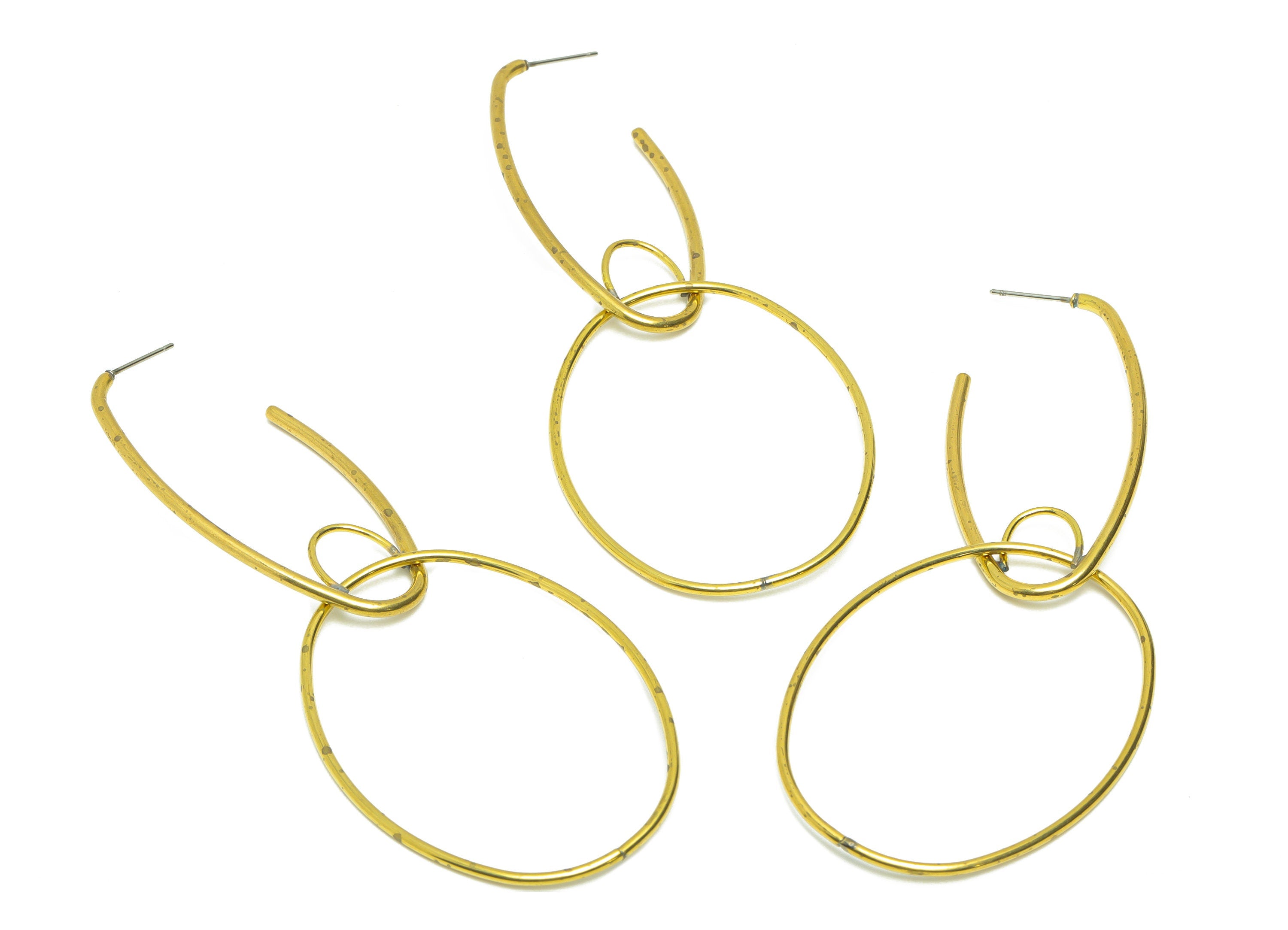 Dangle Hoops Wire Earring Post - Brass Hoop Wire Earring Stud - Brass Geometry Wire Earring Post - Geometry Earring Post - 98x37x1mm-PP9037 - DOMEDBAZAAR