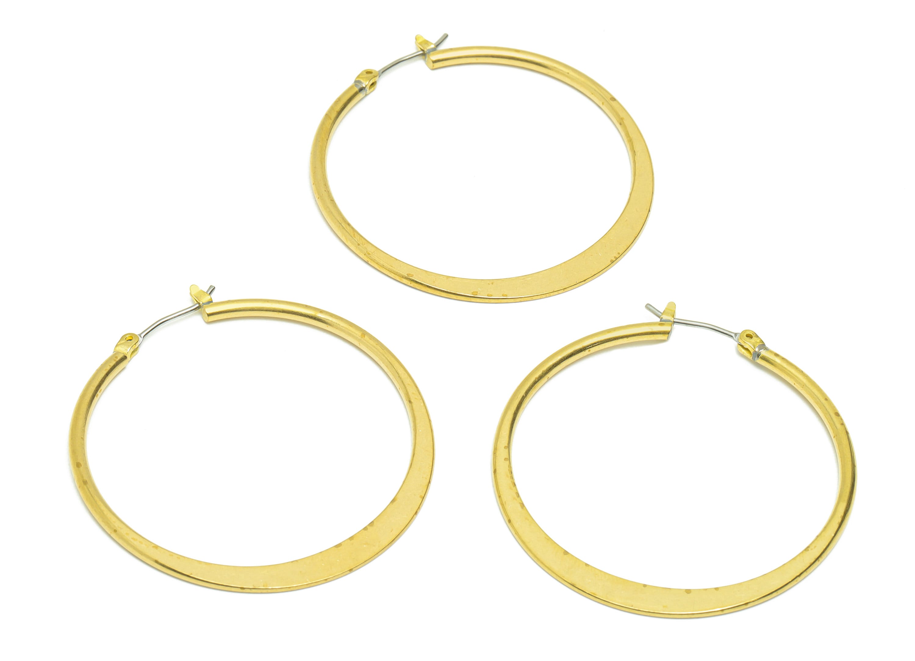 Round Hinged Back Hoop Earring - Brass Hoop Hammered Earring - Brass Hoop Circle Hinged Back Earring - Clasp Earring - 42x39x1mm - PP9050 - DOMEDBAZAAR