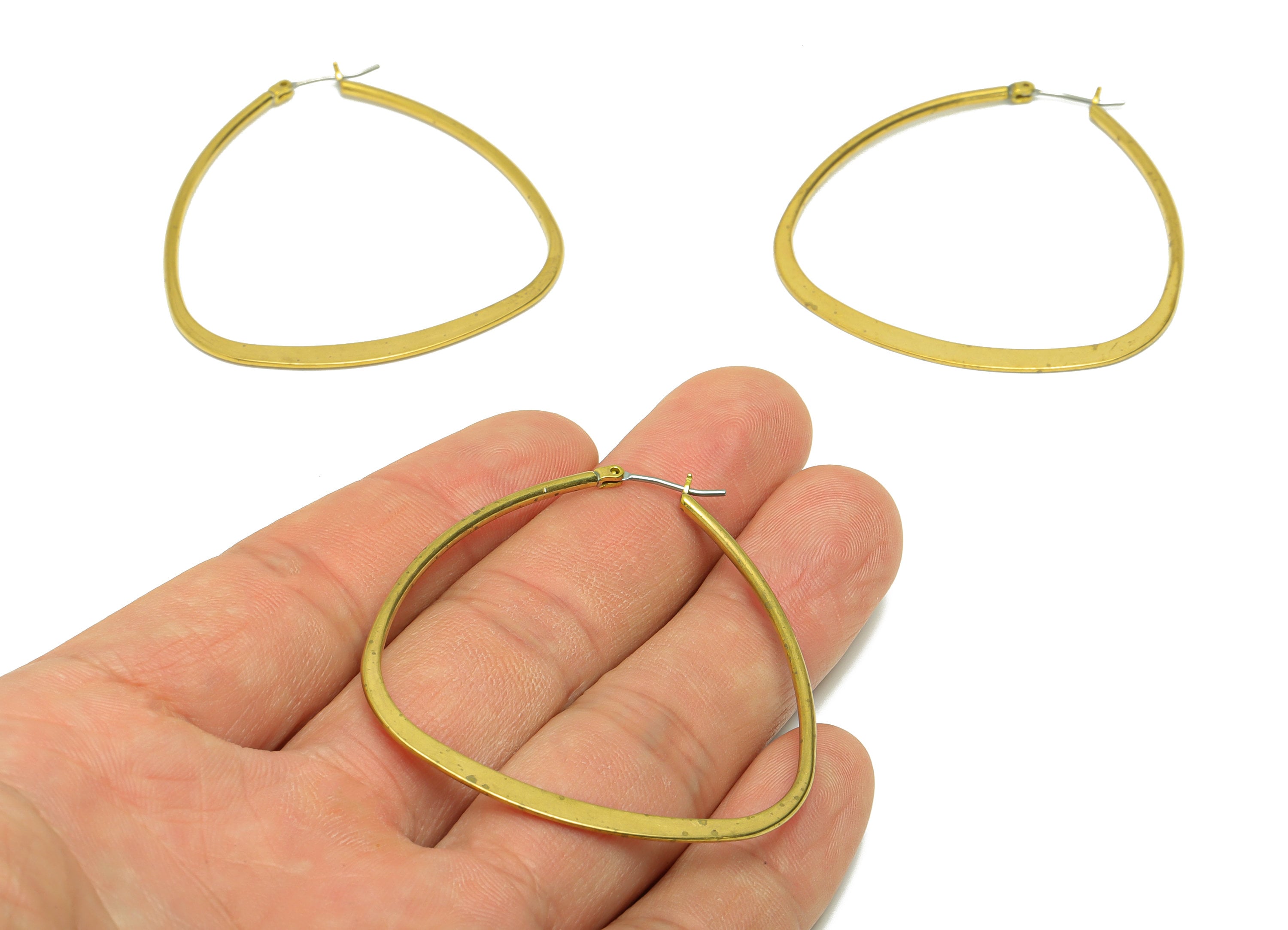 Drop Hinged Back Hoop Earring - Brass Hoop Hammered Earring - Brass Hoop Teardrop Hinged Back Earring - Clasp Earring - 50x48x1.7mm - PP9044 - DOMEDBAZAAR