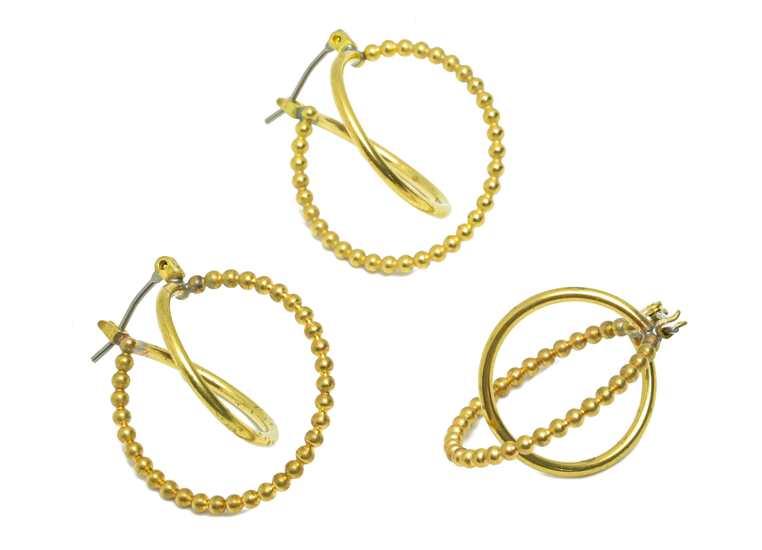 Beads Hinged Back Hoop Earring - Brass Round Earring - Brass Beaded Hinged Back Earring - Circle Hoop Clasp Earring - 27x34x1mm - PP9018 - DOMEDBAZAAR