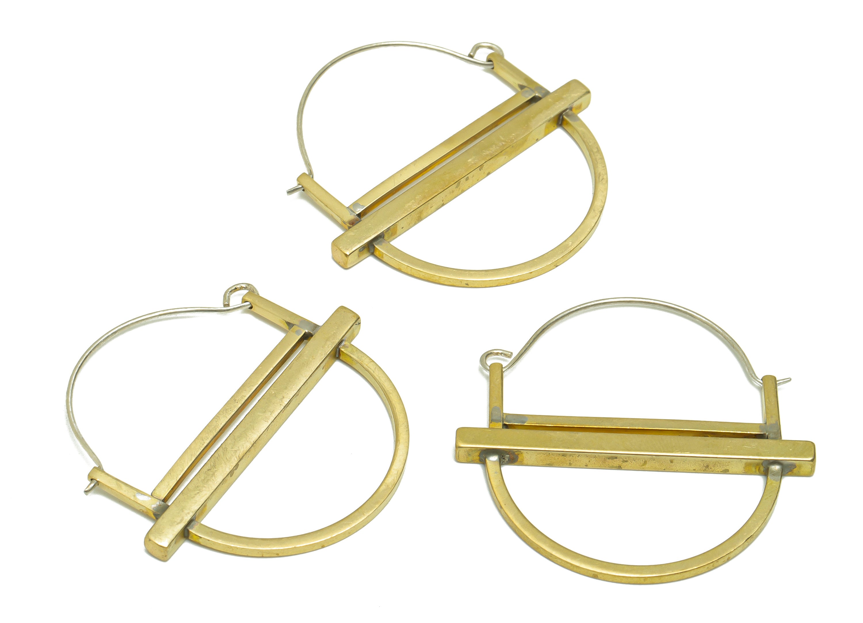 Basket Geometry Wire Earring - Brass Domed Clasp Hoop Earring - Beaded Clasp Hoop Earring - Hinged Back Earring Charm - 40x39x2.99mm- PP9088 - DOMEDBAZAAR