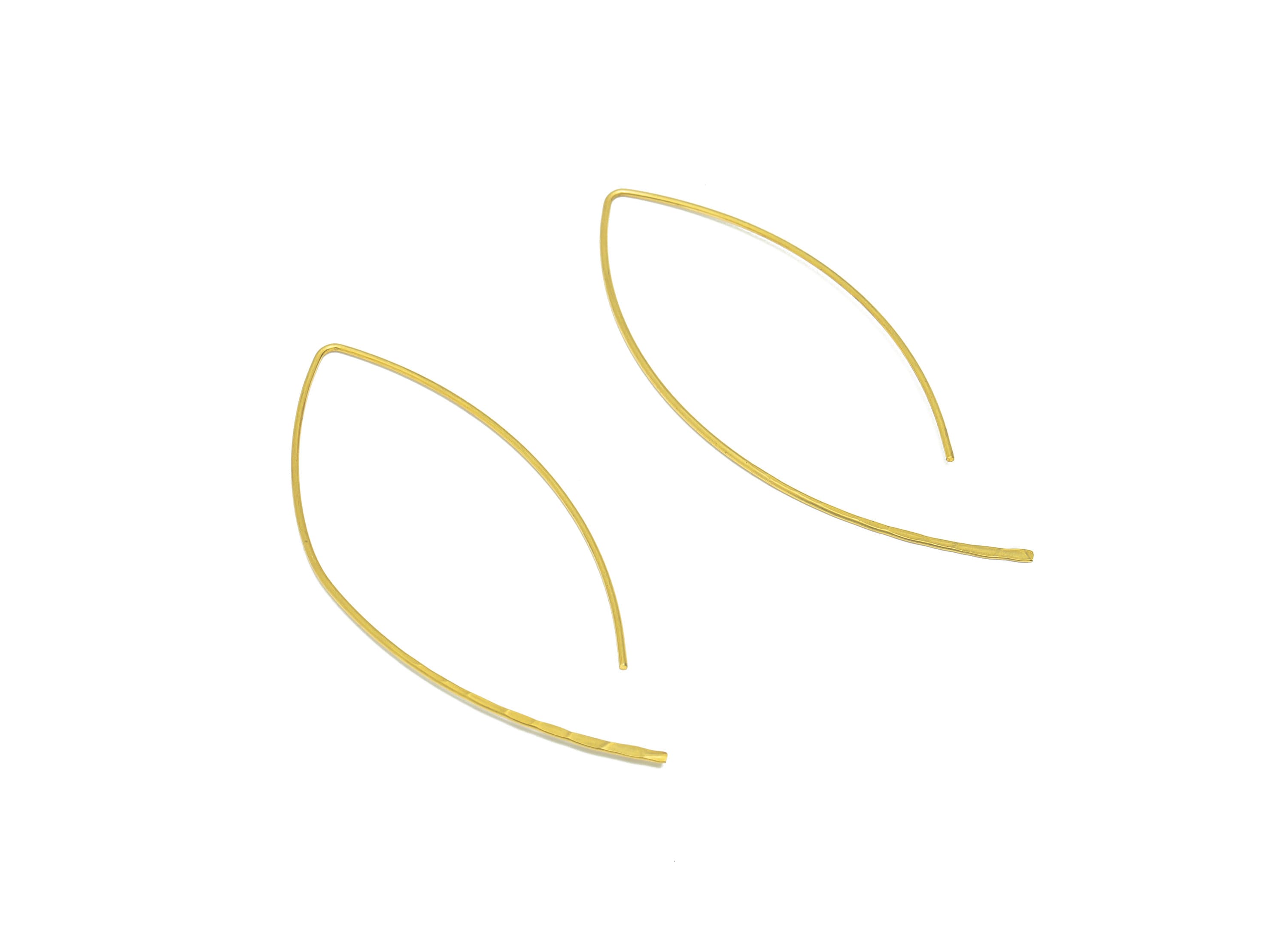 Marquise Hook Earring Wire - Brass Hammered Earring Wire - Geometry Wire Hook Earring - Textured Wire Hook Earring - 65x26.56x0.79mm- PP9094 - DOMEDBAZAAR