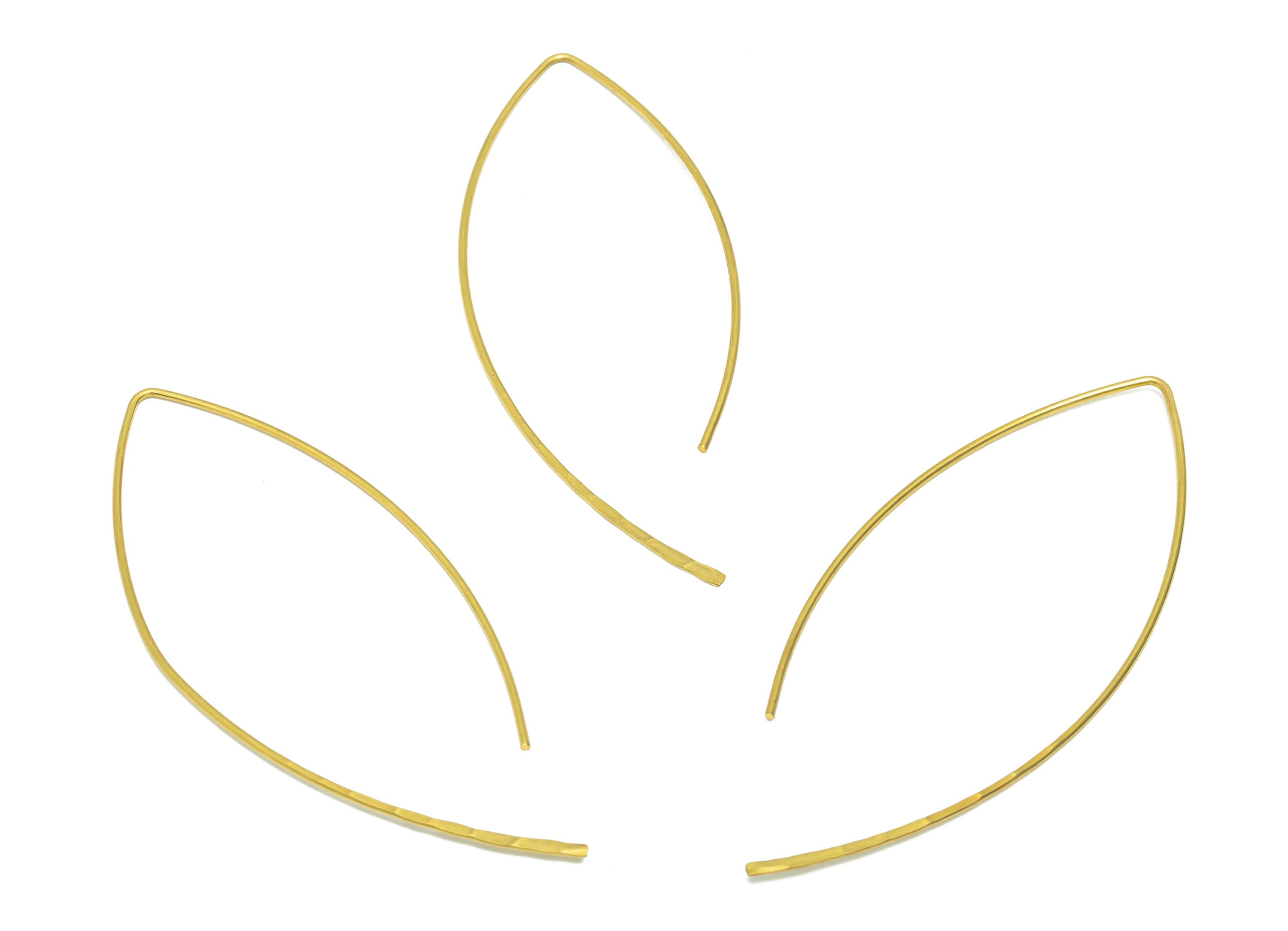 Marquise Hook Earring Wire - Brass Hammered Earring Wire - Geometry Wire Hook Earring - Textured Wire Hook Earring - 65x26.56x0.79mm- PP9094 - DOMEDBAZAAR