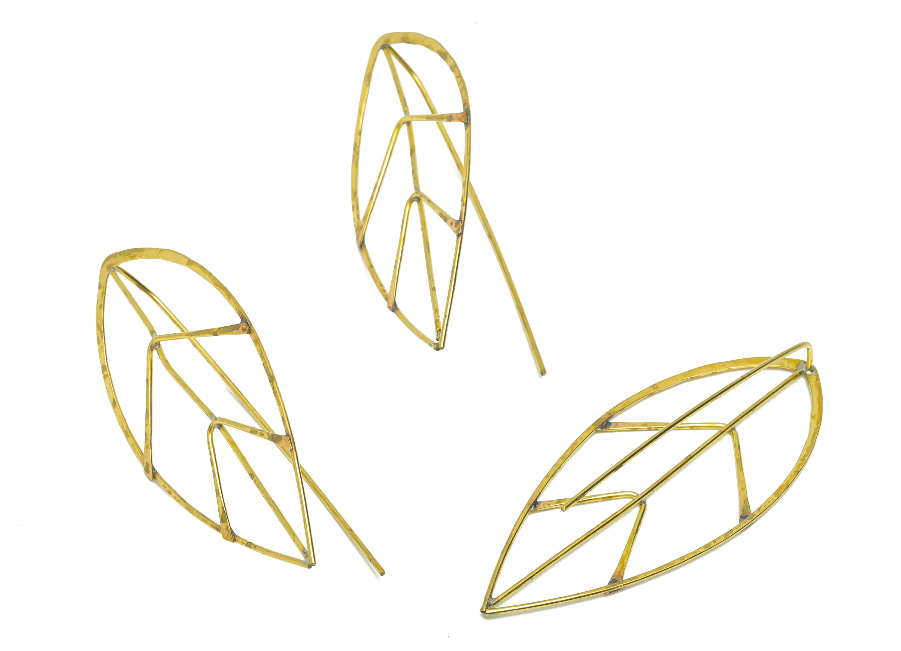 Leaf Hook Earring Wire - Brass Hammered Earring Wire - Nervure Wire Hook Earring - Botanical Wire Hook Earring - 56x25x0.44mm- PP9033 - DOMEDBAZAAR