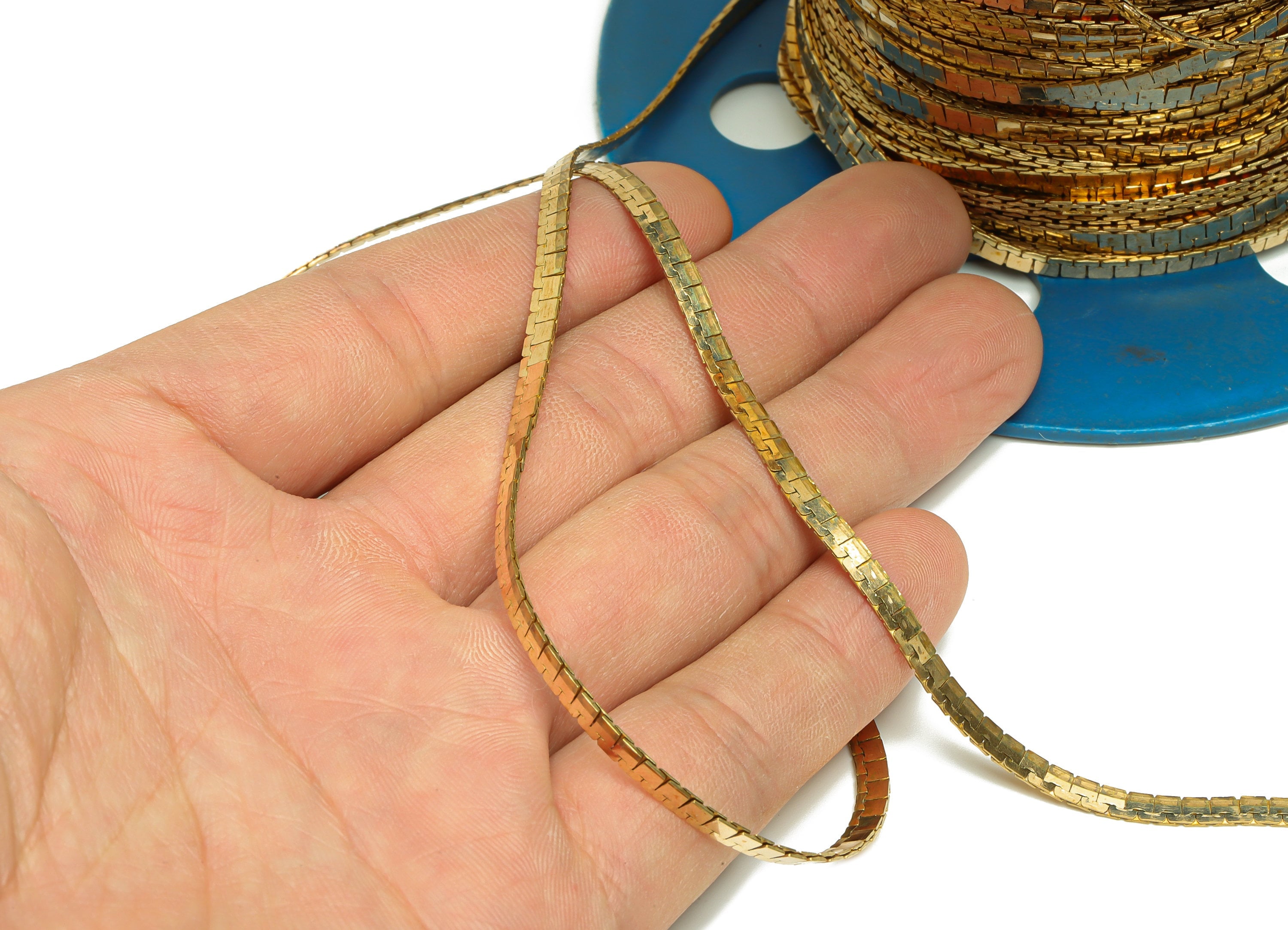 3.3*0.7mm Snake Chain -Brass Textured Snake Chain - Flat Snake Chain Leopard Chain - Jeweler Making - Snake Chain - 2.62x3.23x0.7mm - PP9010 - DOMEDBAZAAR