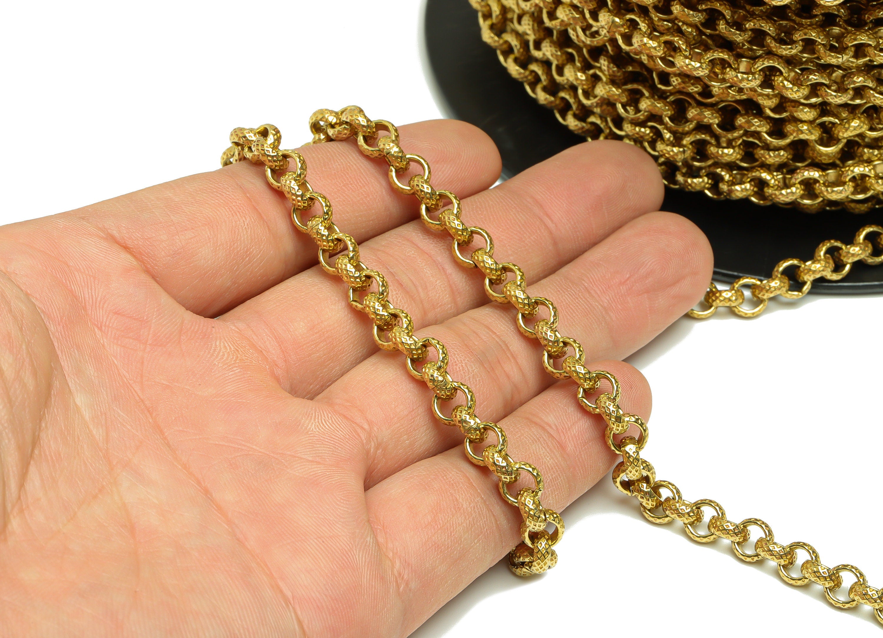 6.5mm Rolo Chain - Textured Rolo Chain - Hammered Chain - Handmade Chain - Textured Round Link Chain - Brass Rolo Hammered Chian - CC1233 - DOMEDBAZAAR