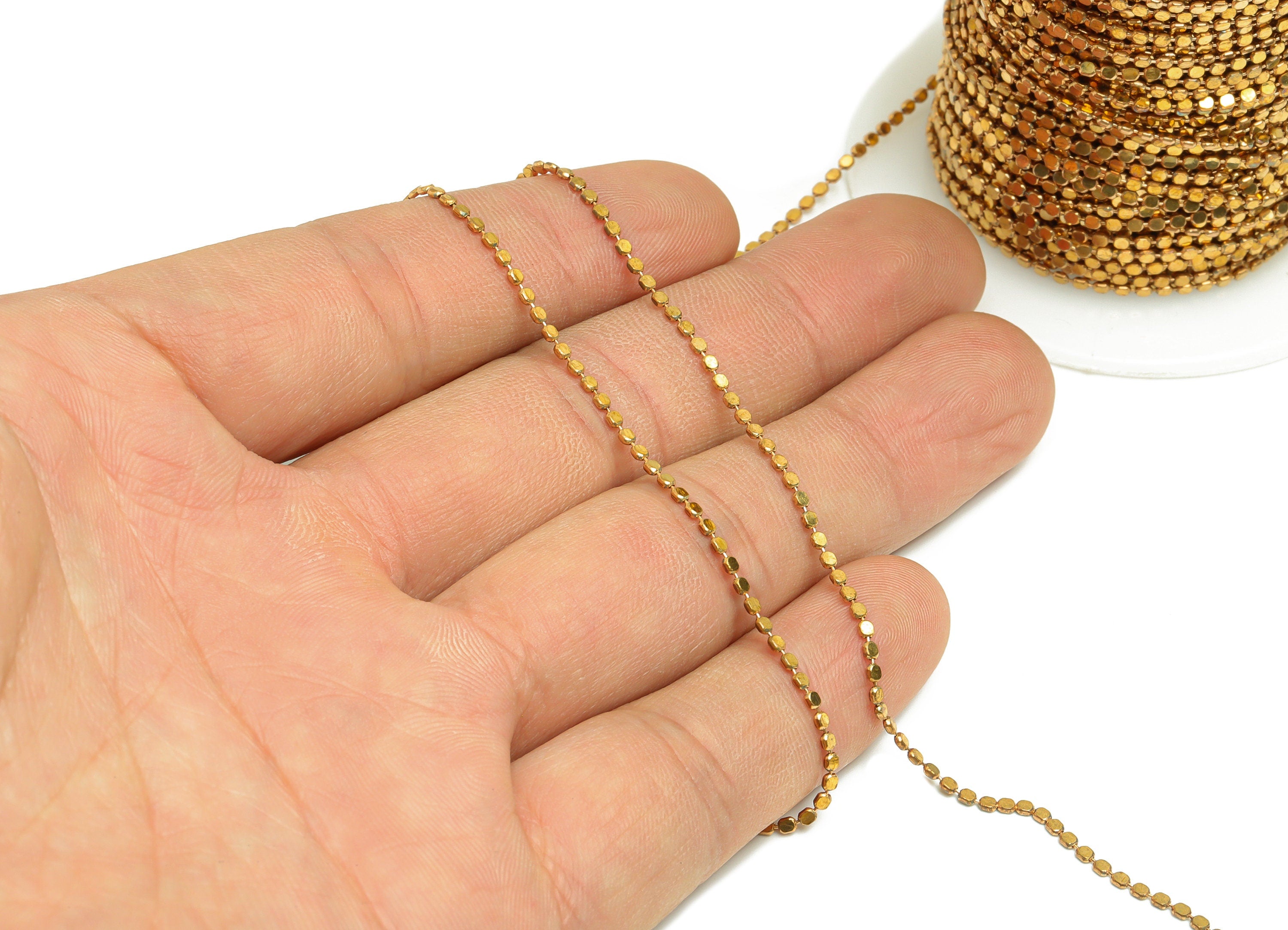1.5mm Flat Ball Chain - Brass Chain Pellet - Flat Round Connector Chain - Raw Brass Flat Round Connector Chain - CC1243 - DOMEDBAZAAR
