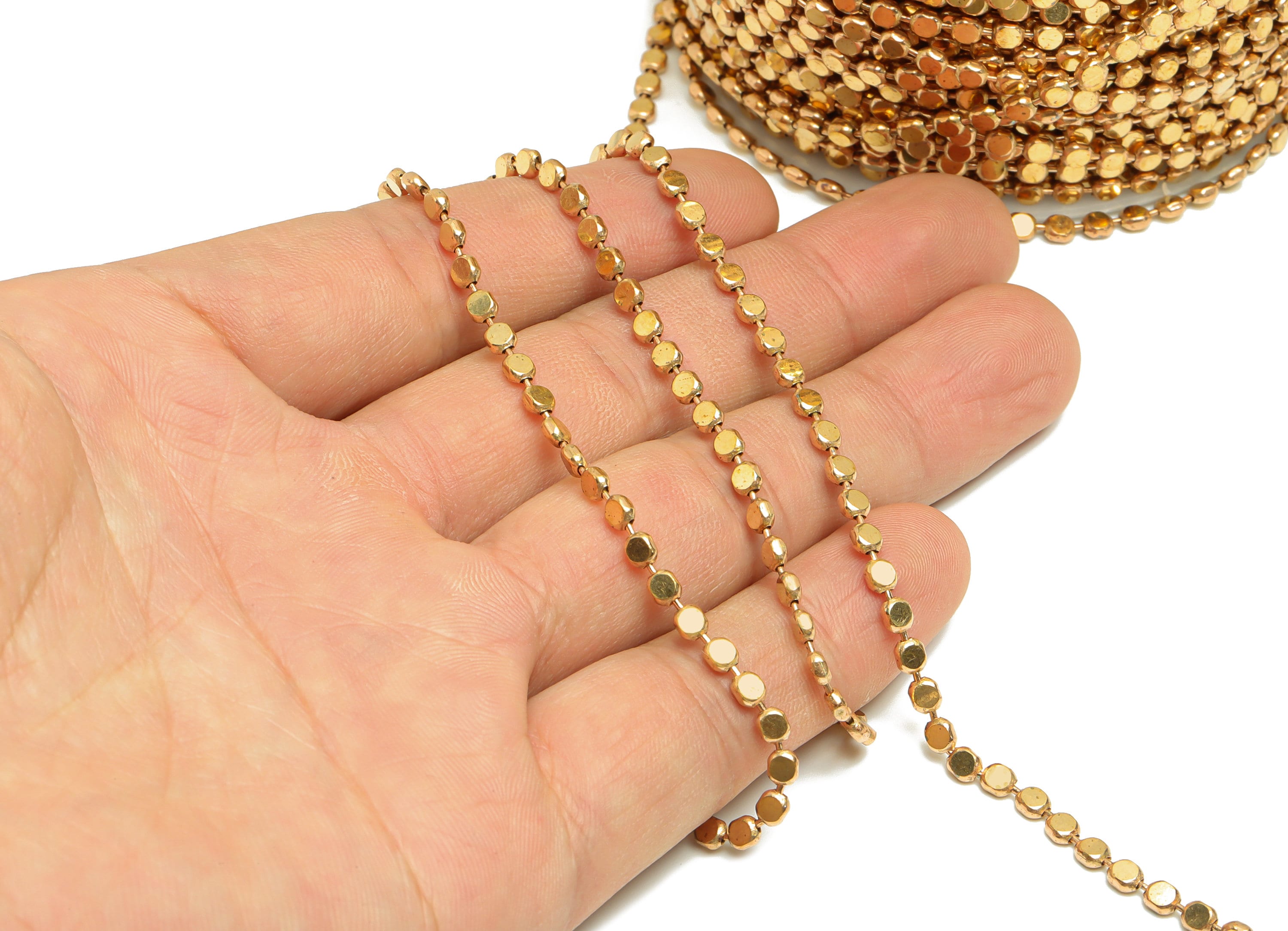 3mm Flat Ball Chain - Brass Chain Pellet - Flat Round Connector Chain - Raw Brass Flat Round Connector Chain - CC1246 - DOMEDBAZAAR