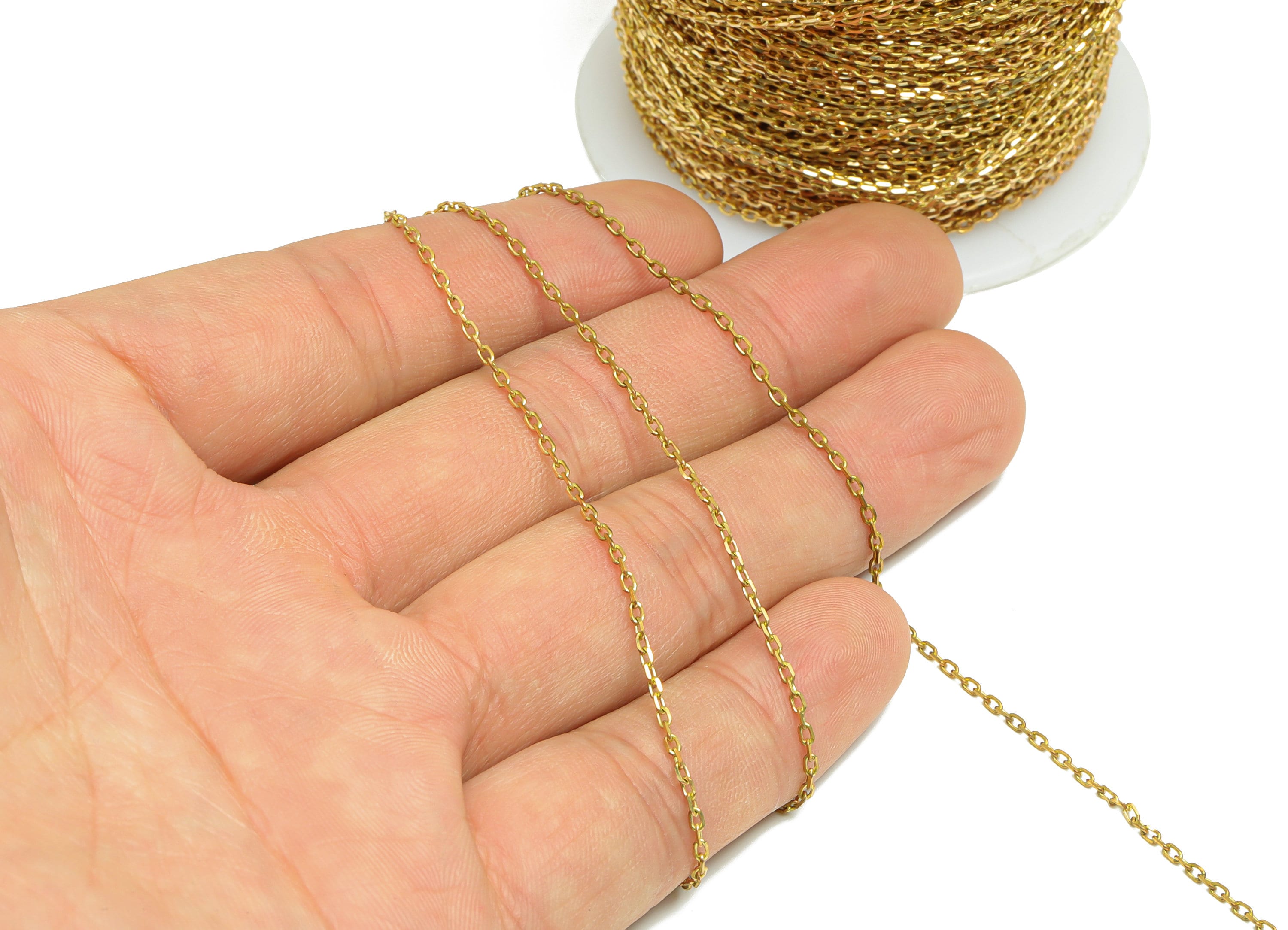 2.7mm Faceted Cable Chain - 0.245 Cable Chain- Raw Brass Faceted Cable Chain - Faceted Cable Link Chain - 2.19x1.45x0.25mm - CC1278 - DOMEDBAZAAR