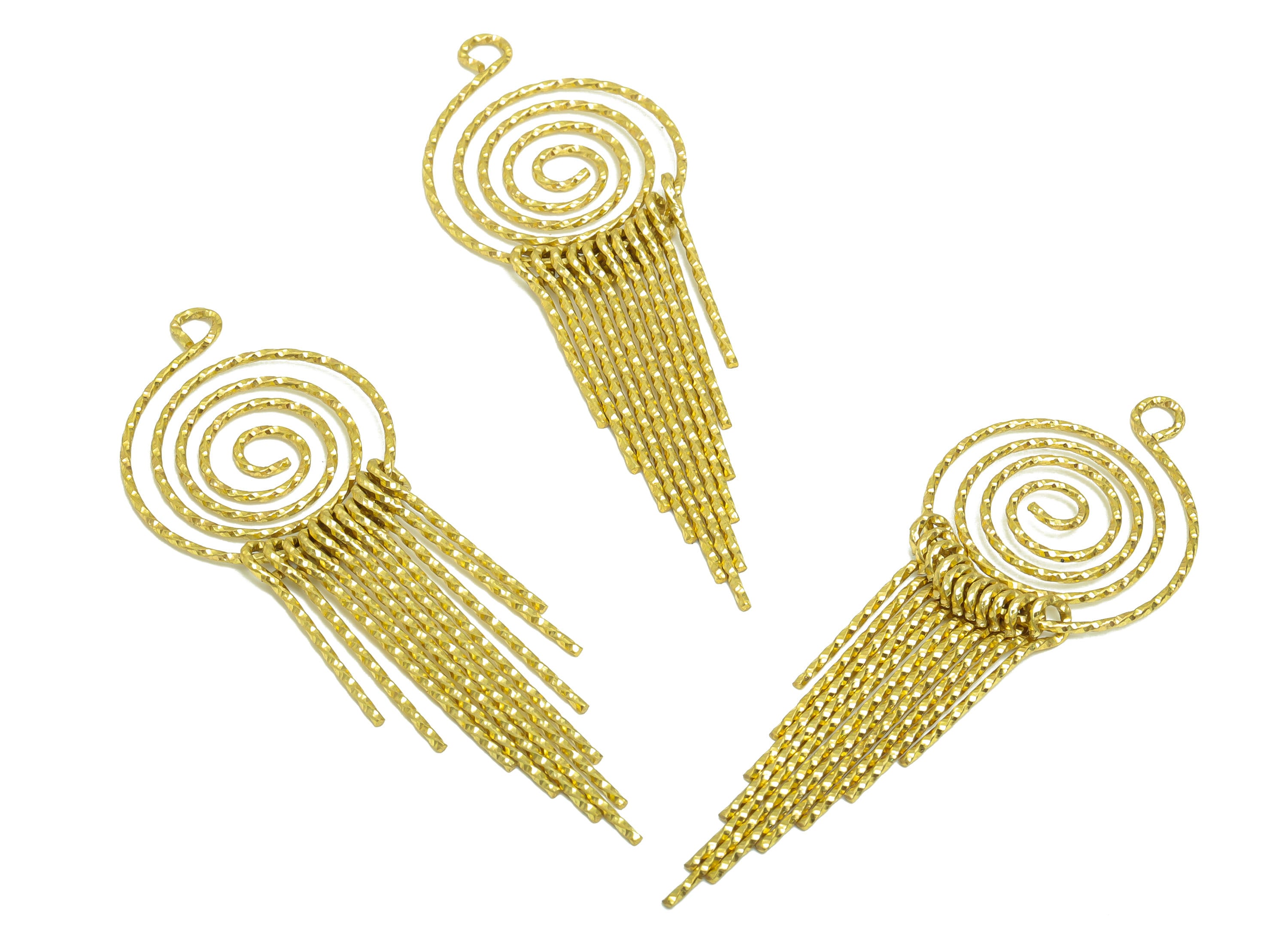 Brass Snail Wire Earring Charm - Brass Textured Wire Earring Charm - Twine Wire 11 Earring Charm - Dangle Tassel Charm - 81x28x1mm - PP9106 - DOMEDBAZAAR