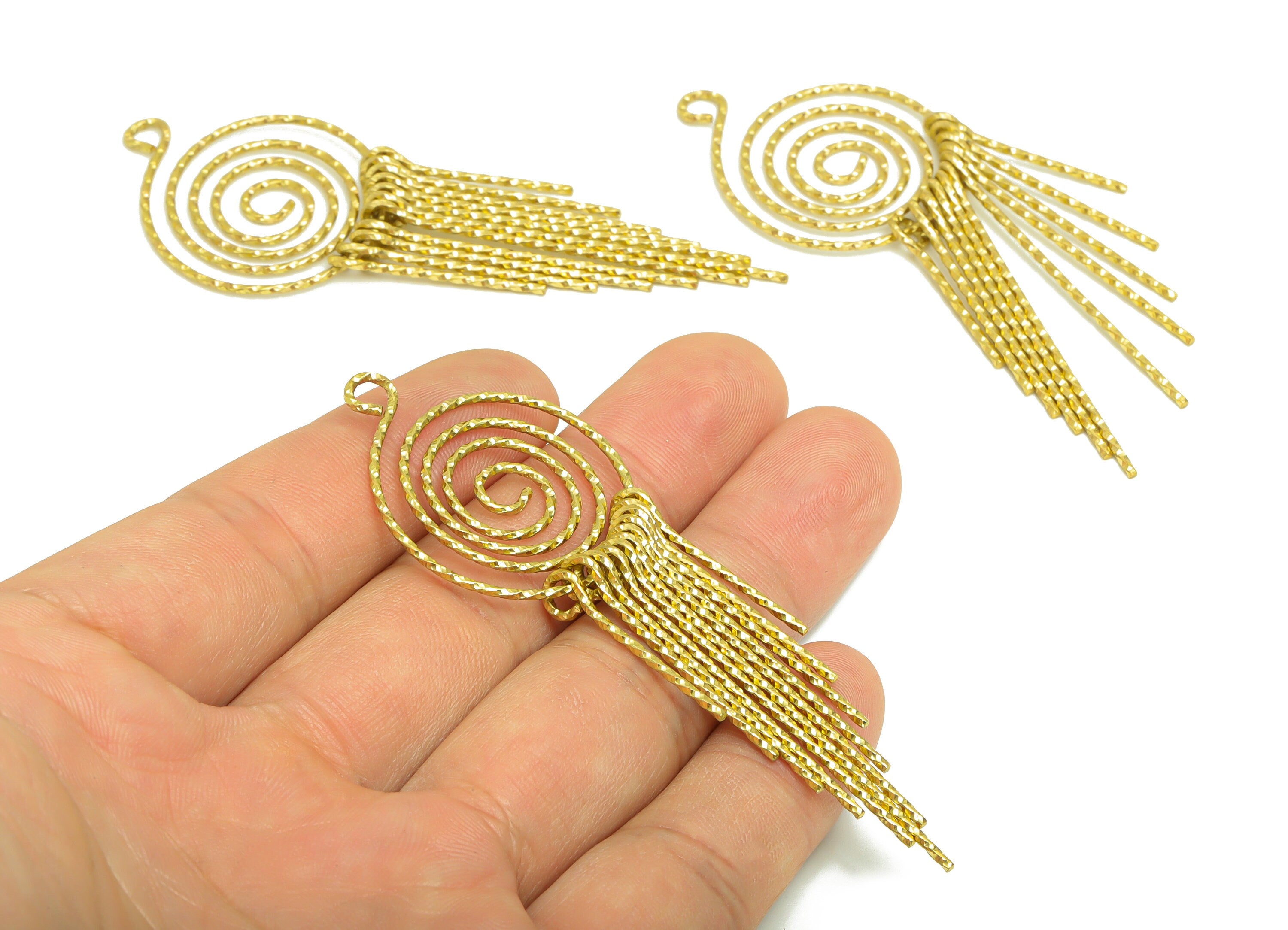 Brass Snail Wire Earring Charm - Brass Textured Wire Earring Charm - Twine Wire 11 Earring Charm - Dangle Tassel Charm - 81x28x1mm - PP9106 - DOMEDBAZAAR