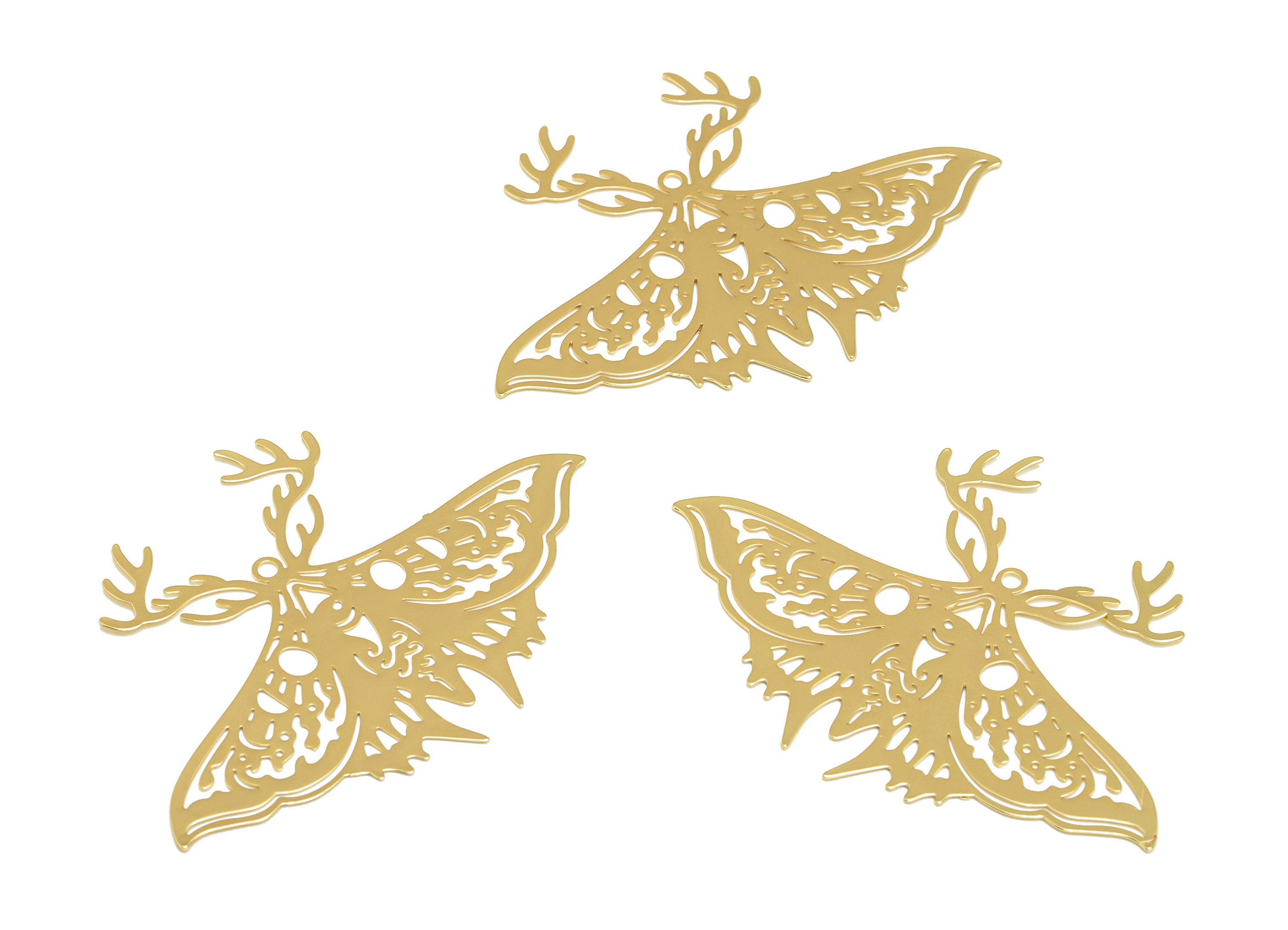 Brass Moth Earring Charm - Brass Inset Earring Charm - Brass Animal Earring Charm - 18K Real Gold Plating - 38x53.10x 0.34mm- RGP7064 - DOMEDBAZAAR