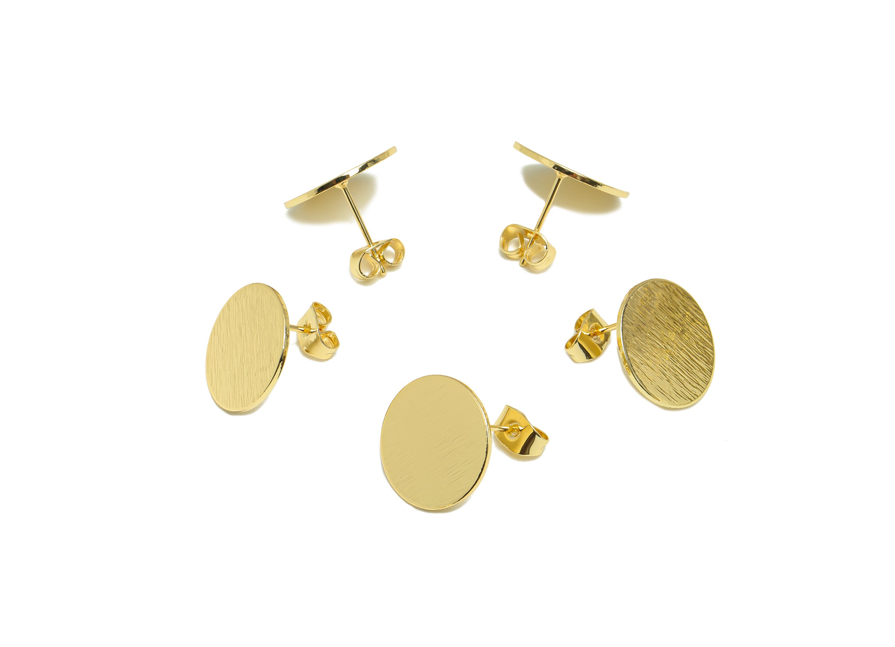 Brass Round Earring Stud - Brass Circle Earring Post - Brass Textured Earring Post - 18K Real Gold Plating - 15.13x15.12x0.7mm- RGP7066 - DOMEDBAZAAR