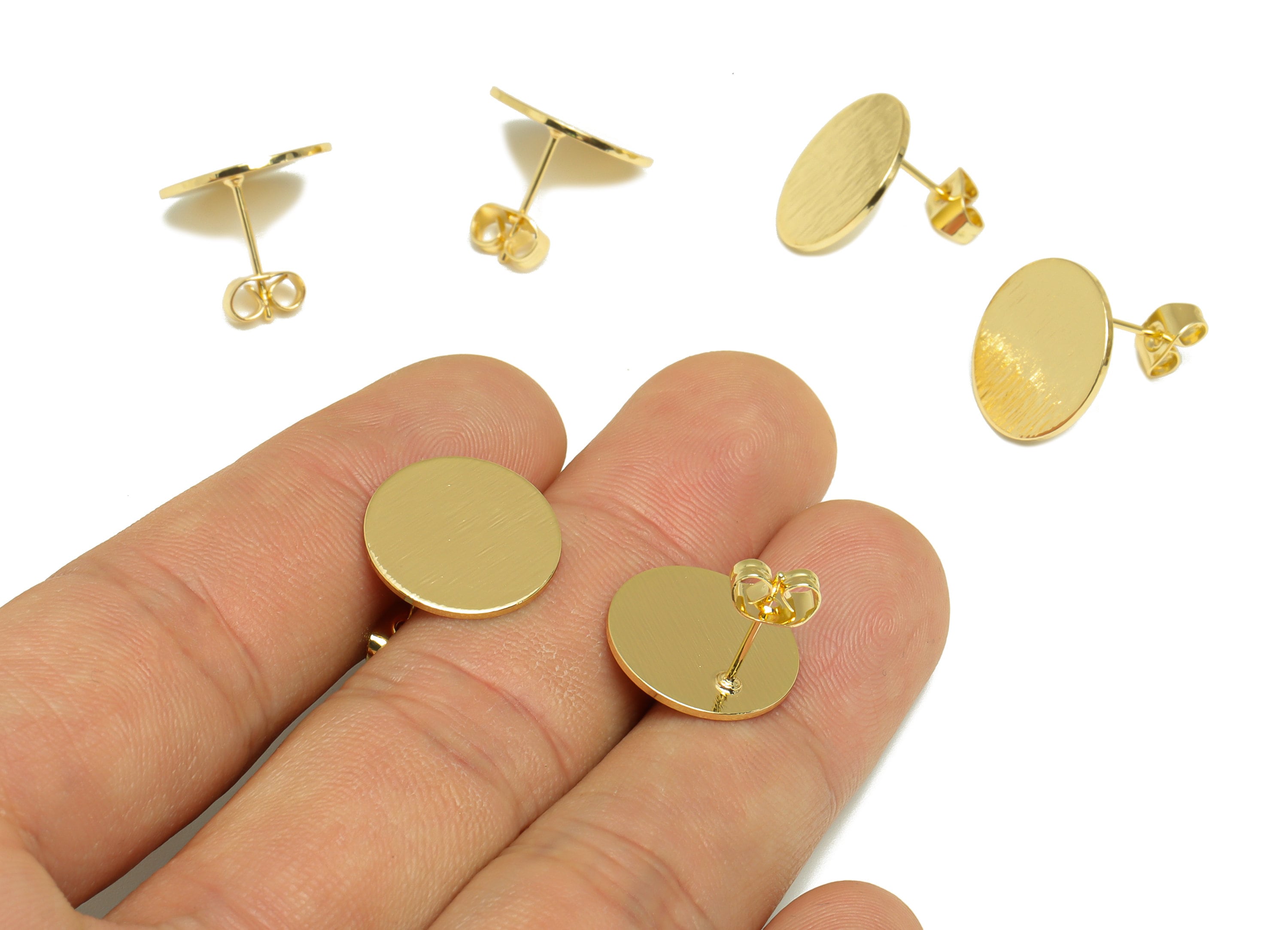 Brass Round Earring Stud - Brass Circle Earring Post - Brass Textured Earring Post - 18K Real Gold Plating - 15.13x15.12x0.7mm- RGP7066 - DOMEDBAZAAR