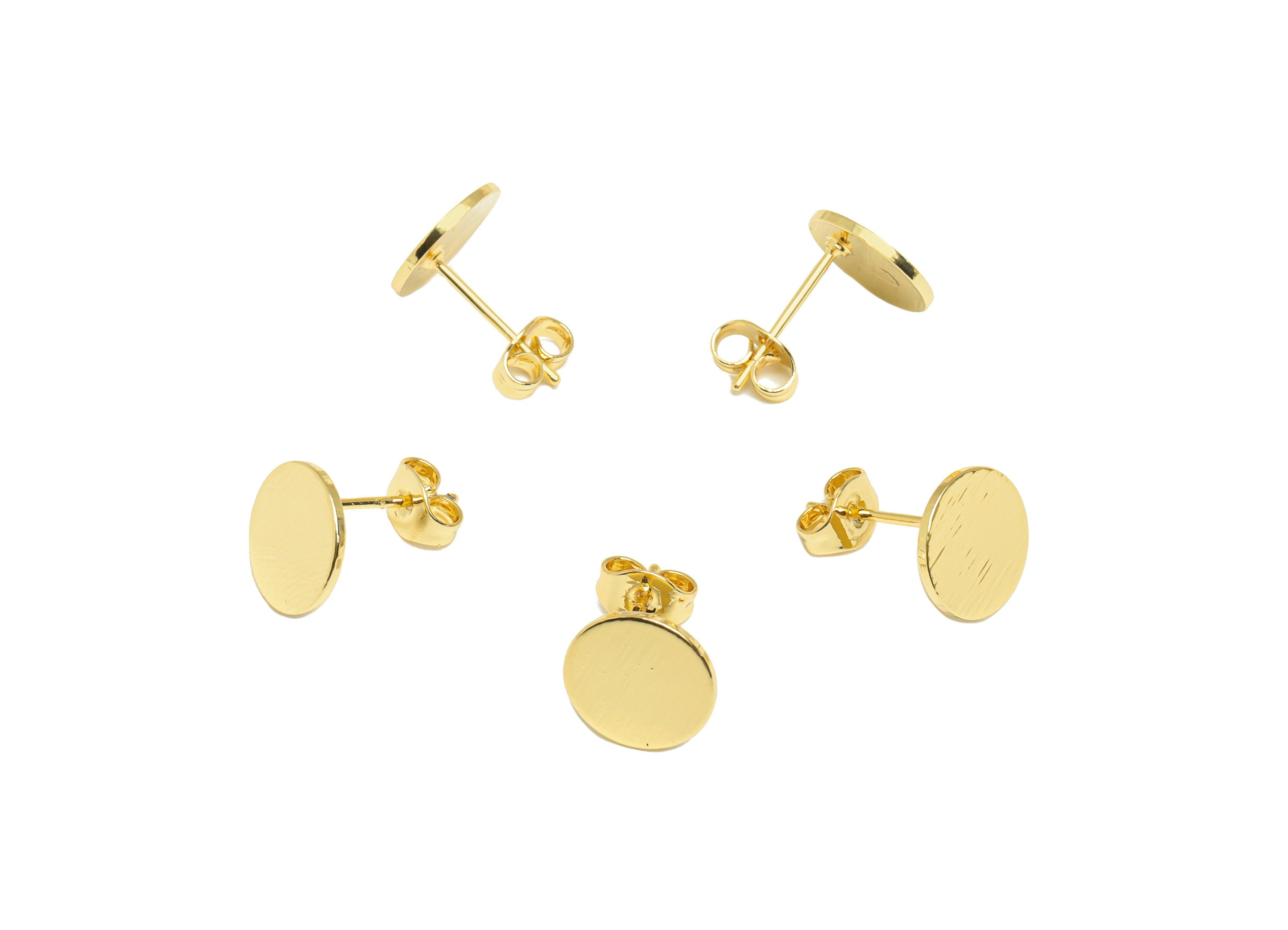 Brass Round Earring Stud - Brass Circle Earring Post - Brass Textured Earring Post - 18K Real Gold Plating - 10x10x0.76mm- RGP7067 - DOMEDBAZAAR