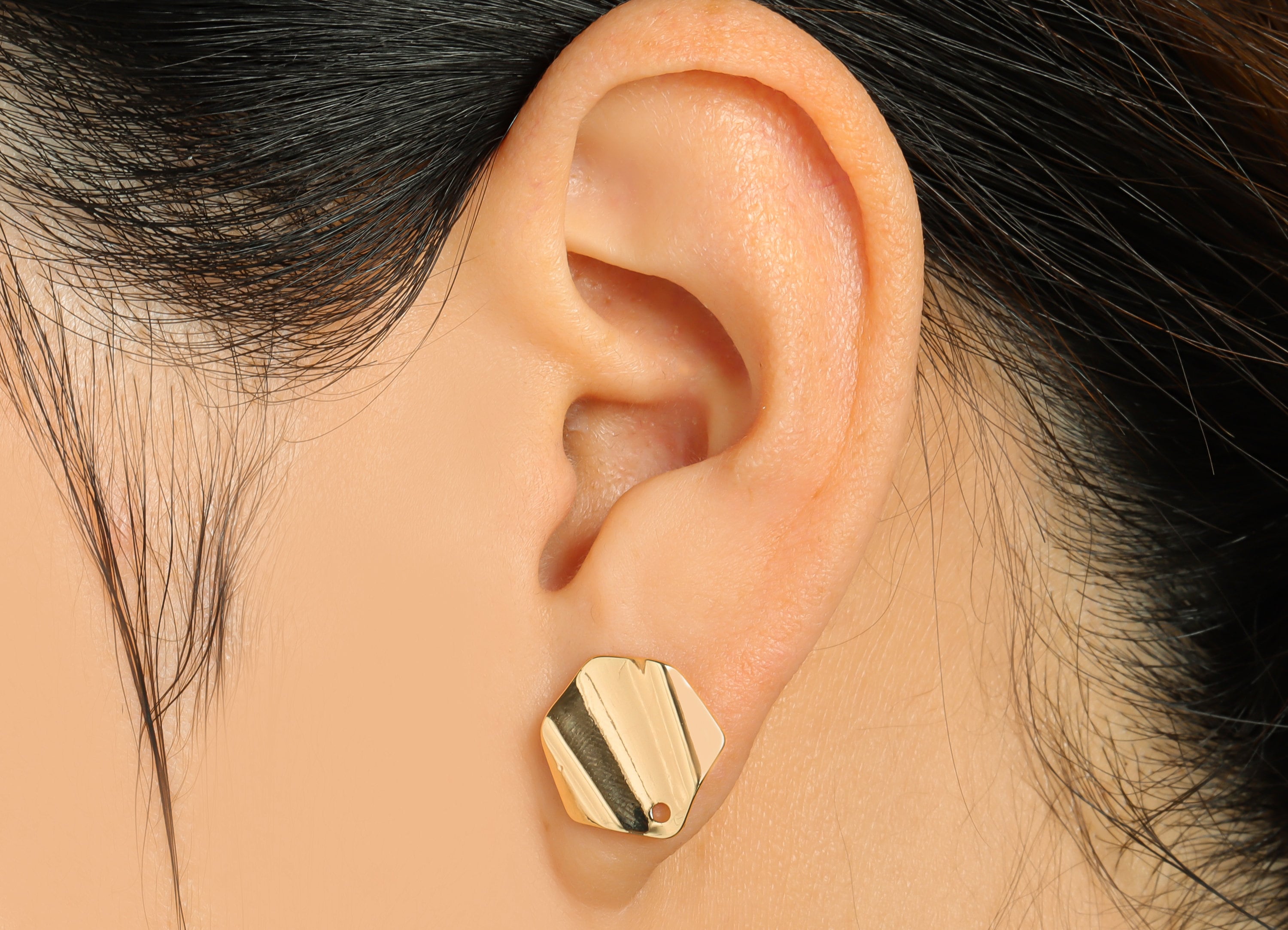 Brass Hexagon Earring Stud - Brass Hexagon Earring Post - Brass Wavy Geometry Earring Post - 18K Real Gold Plating - 14.5x13x0.73mm- RGP7069 - DOMEDBAZAAR