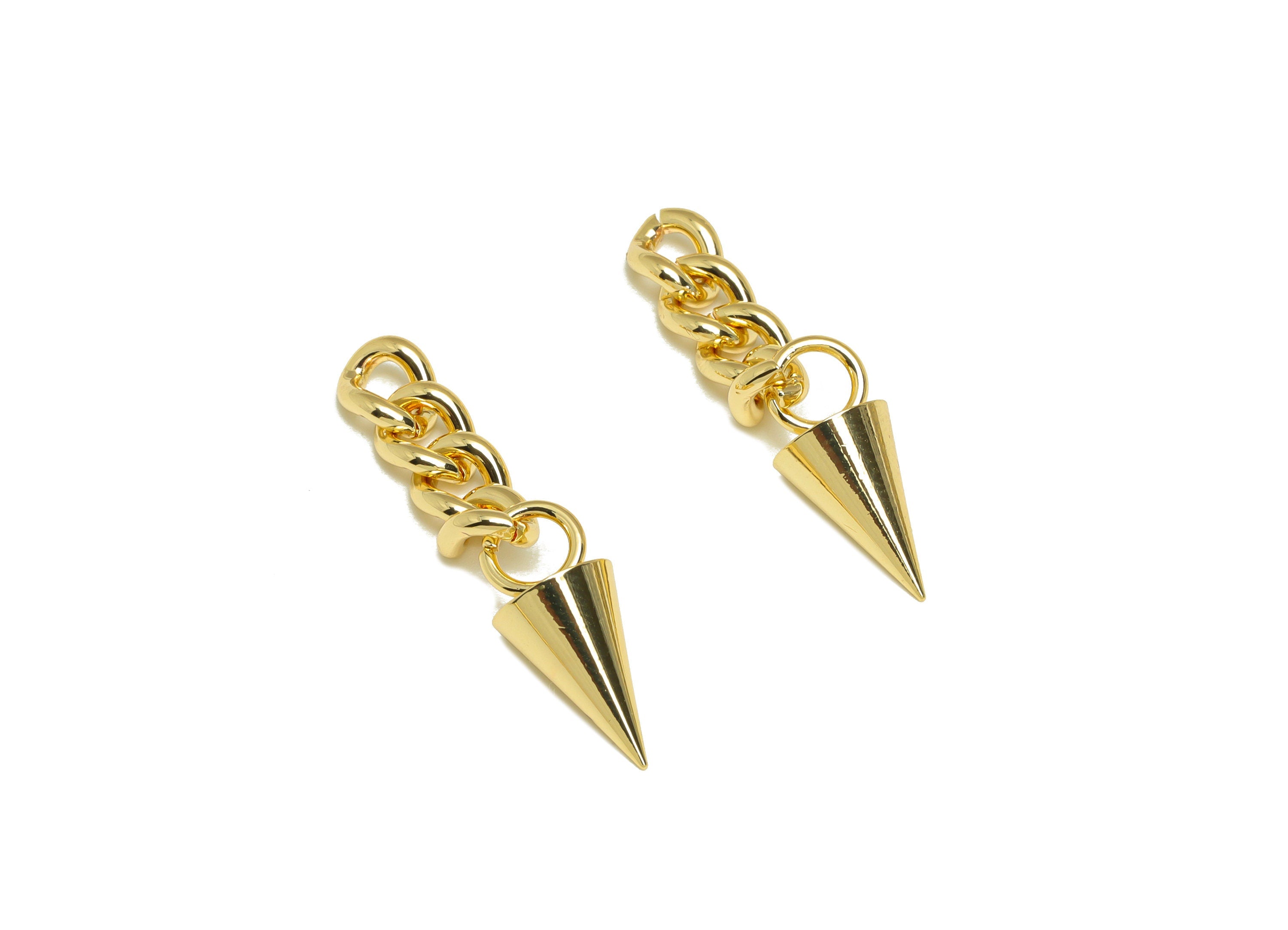 Brass Awl Chain Charm - Awl Earring Charm - Brass Cone Pendant - Spite Chain Extender Chain - 18K Real Gold Plating - 30.5x7.8x7mm - RGP7063 - DOMEDBAZAAR