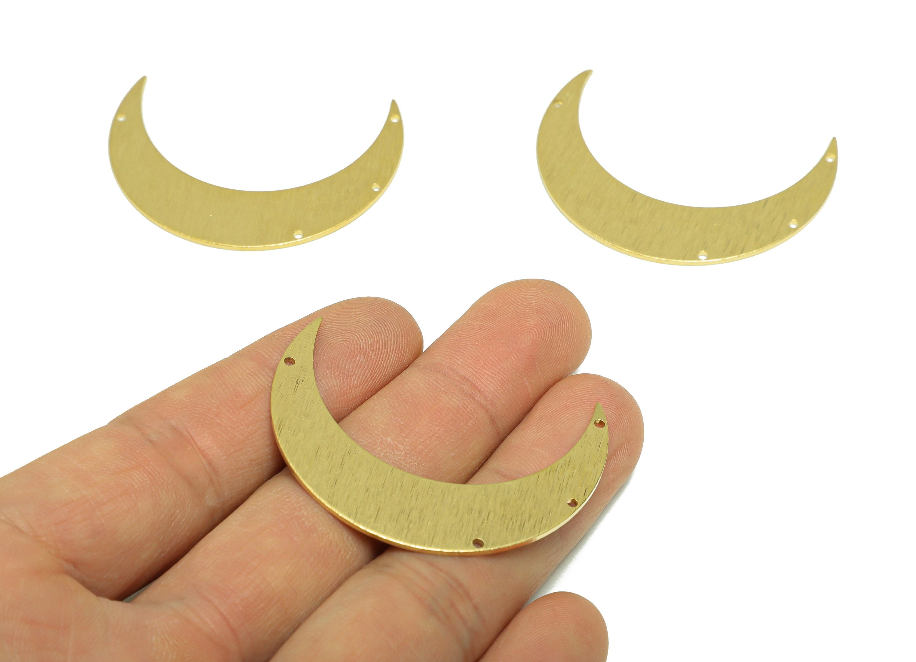 Brass Crescent Earring Connector - Raw Brass Moon Pendant - Textured Crescent Moon Shaped Raw Brass - jewelry supplies - 46x 32x1mm- PP8948A - DOMEDBAZAAR